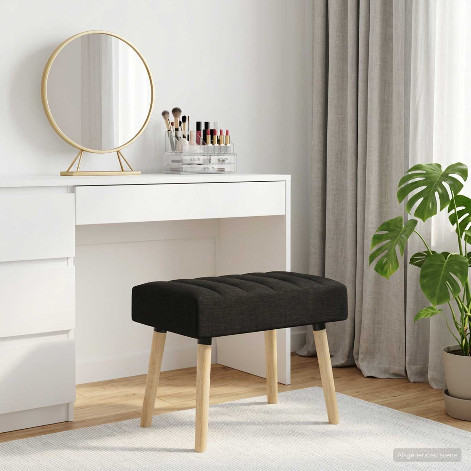 Kanaal-geplooide bank Zwart 60 x 40 x 45 cm Stof