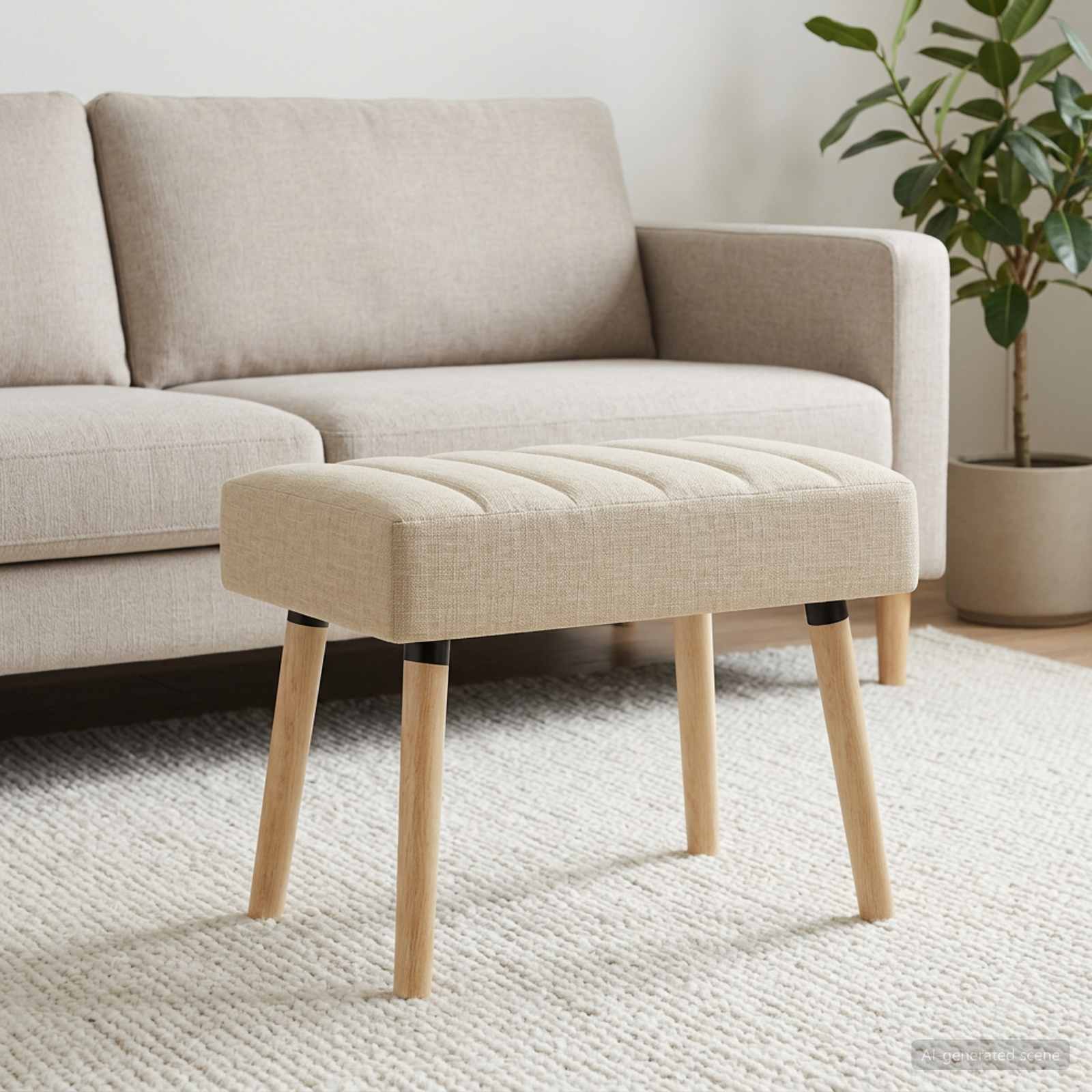 Kanaal-geplooide bank Crèmekleurig 60 x 40 x 45 cm Stof