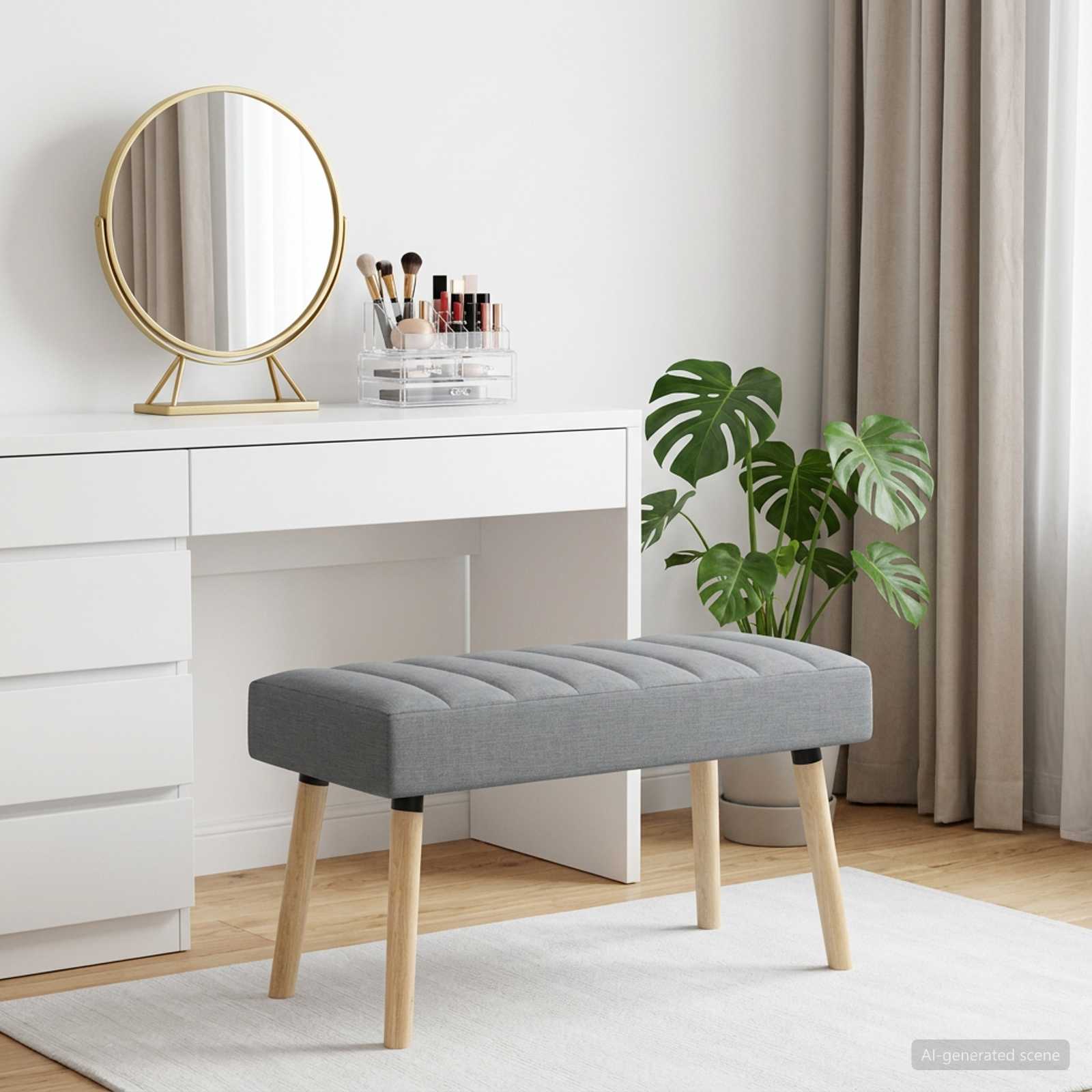 Kanaal-geplooide bank Lichtgrijs 80 x 40 x 46 cm Stof