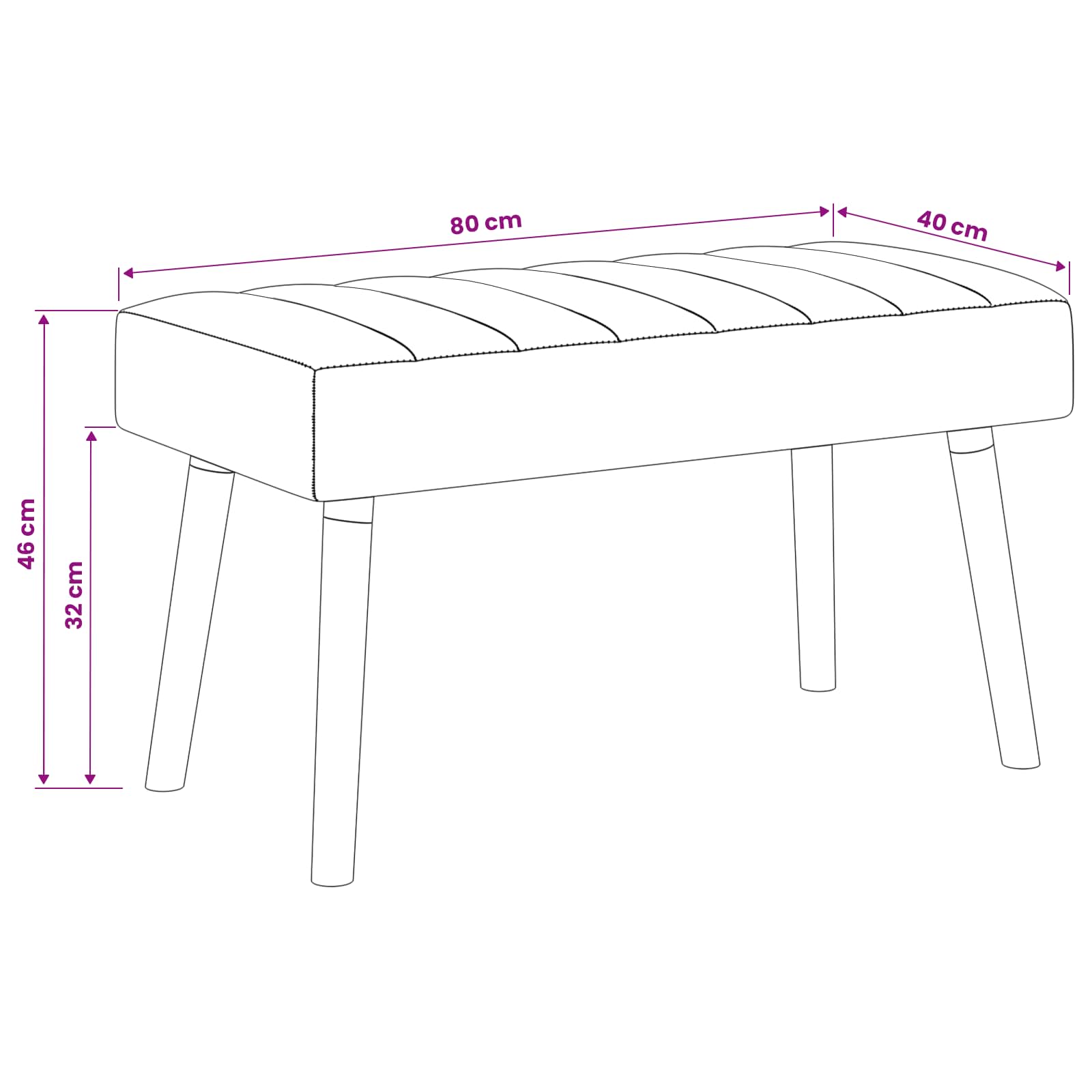 Kanaal-geplooide bank Lichtgrijs 80 x 40 x 46 cm Stof