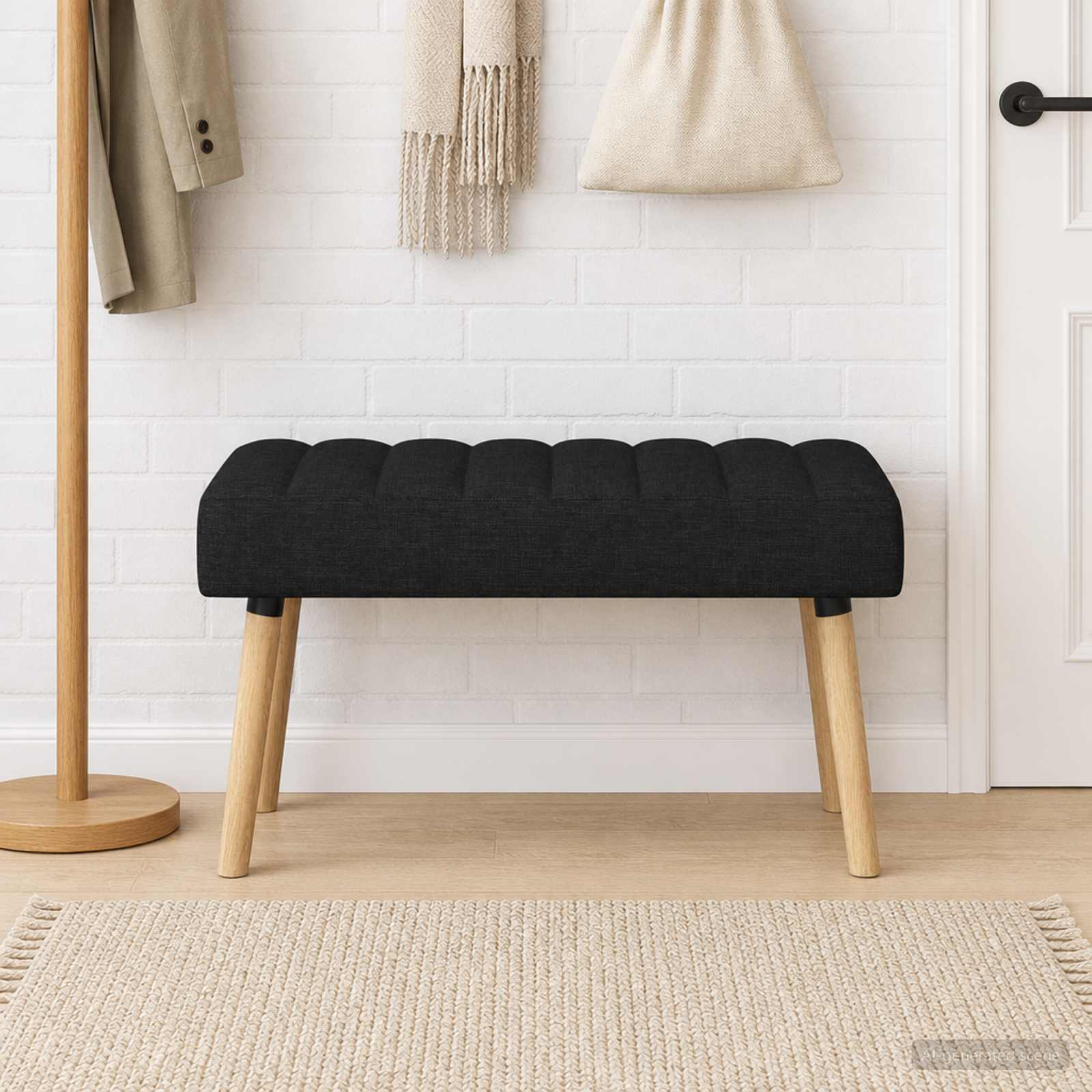 Kanaal-geplooide bank Zwart 80 x 40 x 46 cm Stof