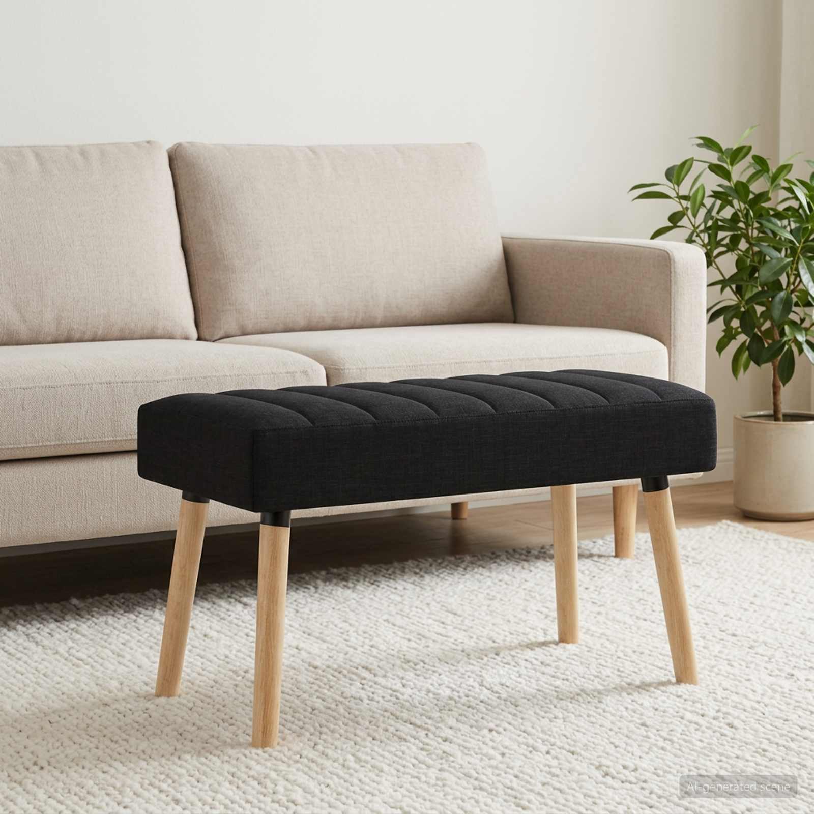 Kanaal-geplooide bank Zwart 80 x 40 x 46 cm Stof