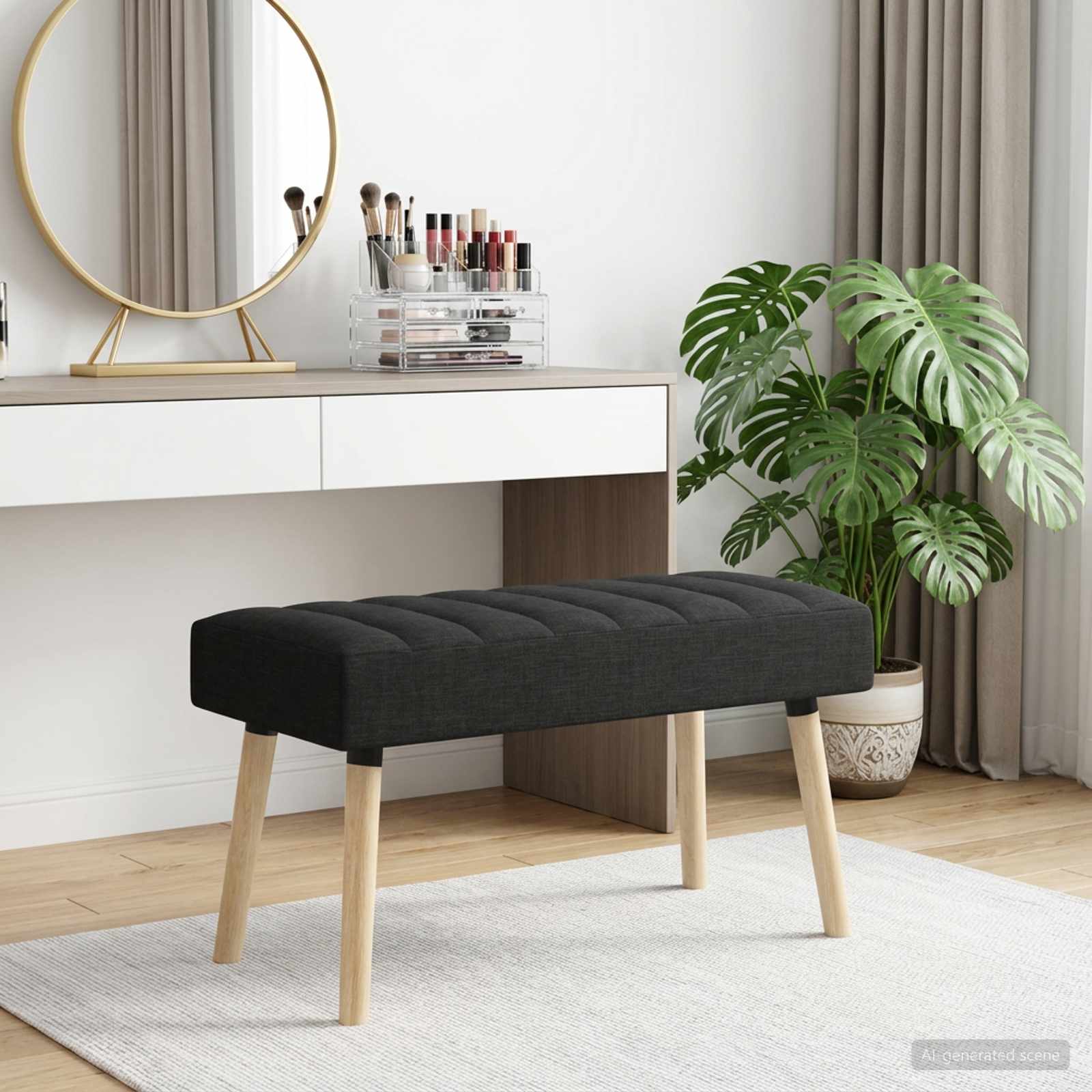 Kanaal-geplooide bank Zwart 80 x 40 x 46 cm Stof