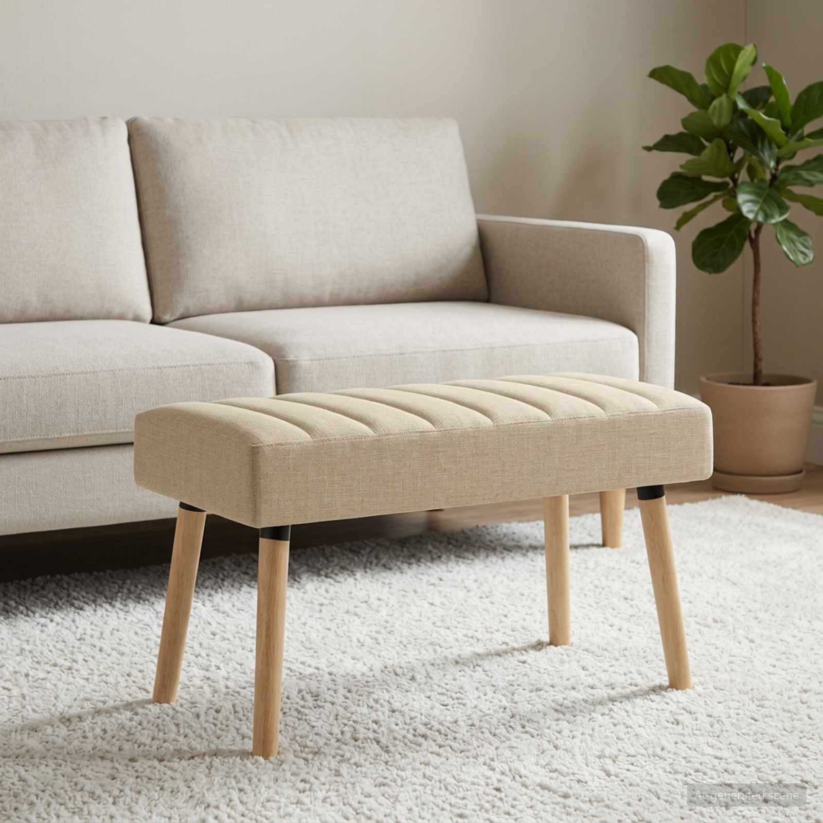 Kanaal-geplooide bank Crèmekleurig 80 x 40 x 46 cm Stof