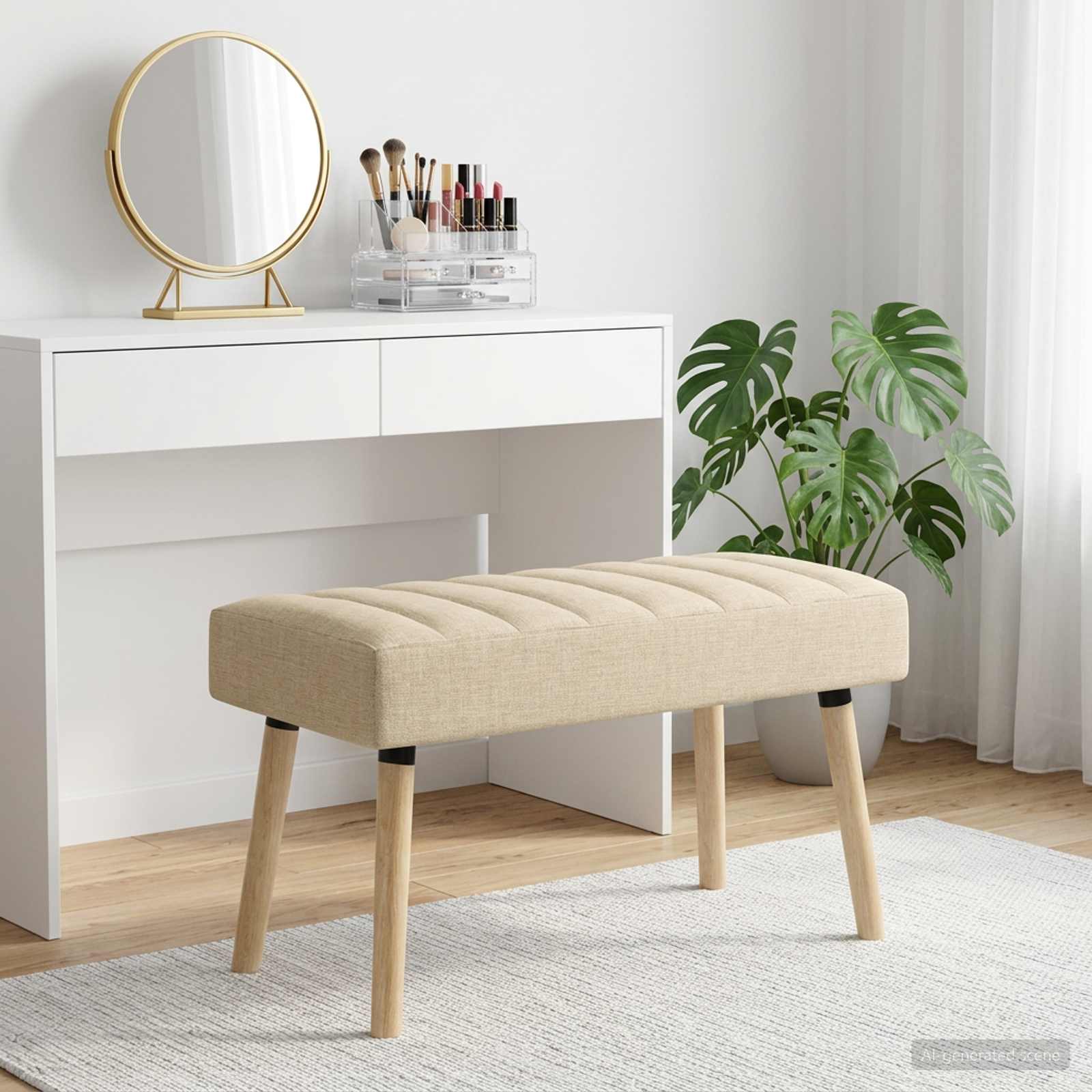 Kanaal-geplooide bank Crèmekleurig 80 x 40 x 46 cm Stof