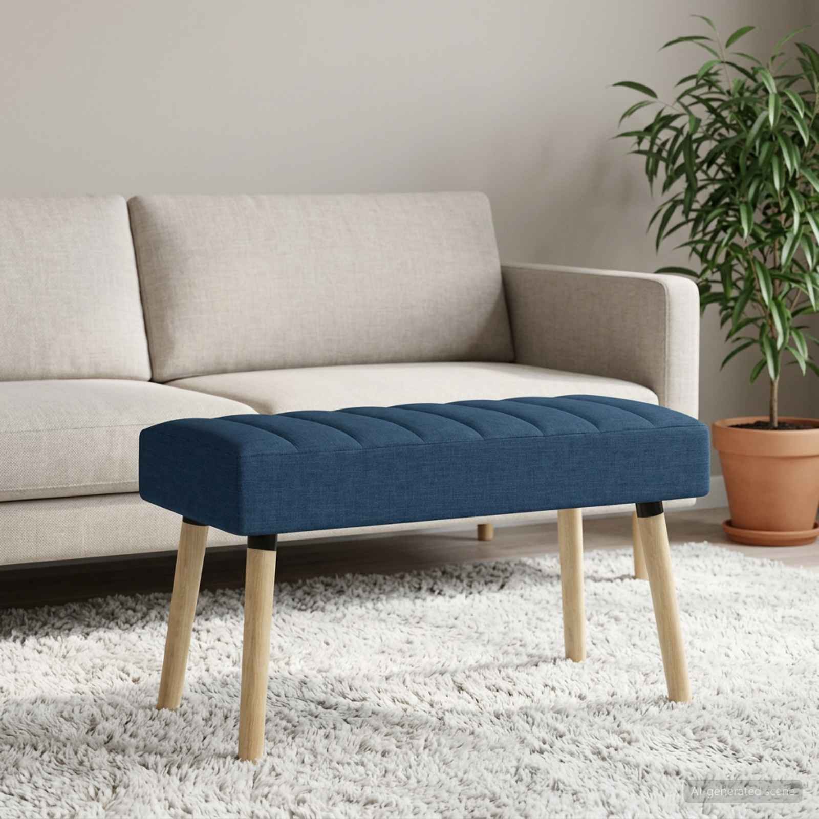 Kanaal-geplooide bank Blauw 80 x 40 x 46 cm Stof