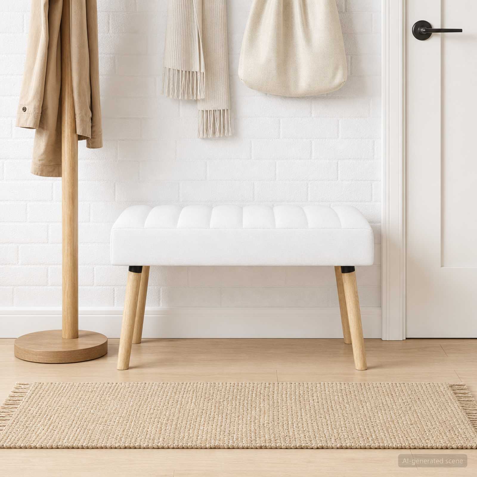 Kanaal-geplooide bank Wit 80 x 40 x 46 cm Stof