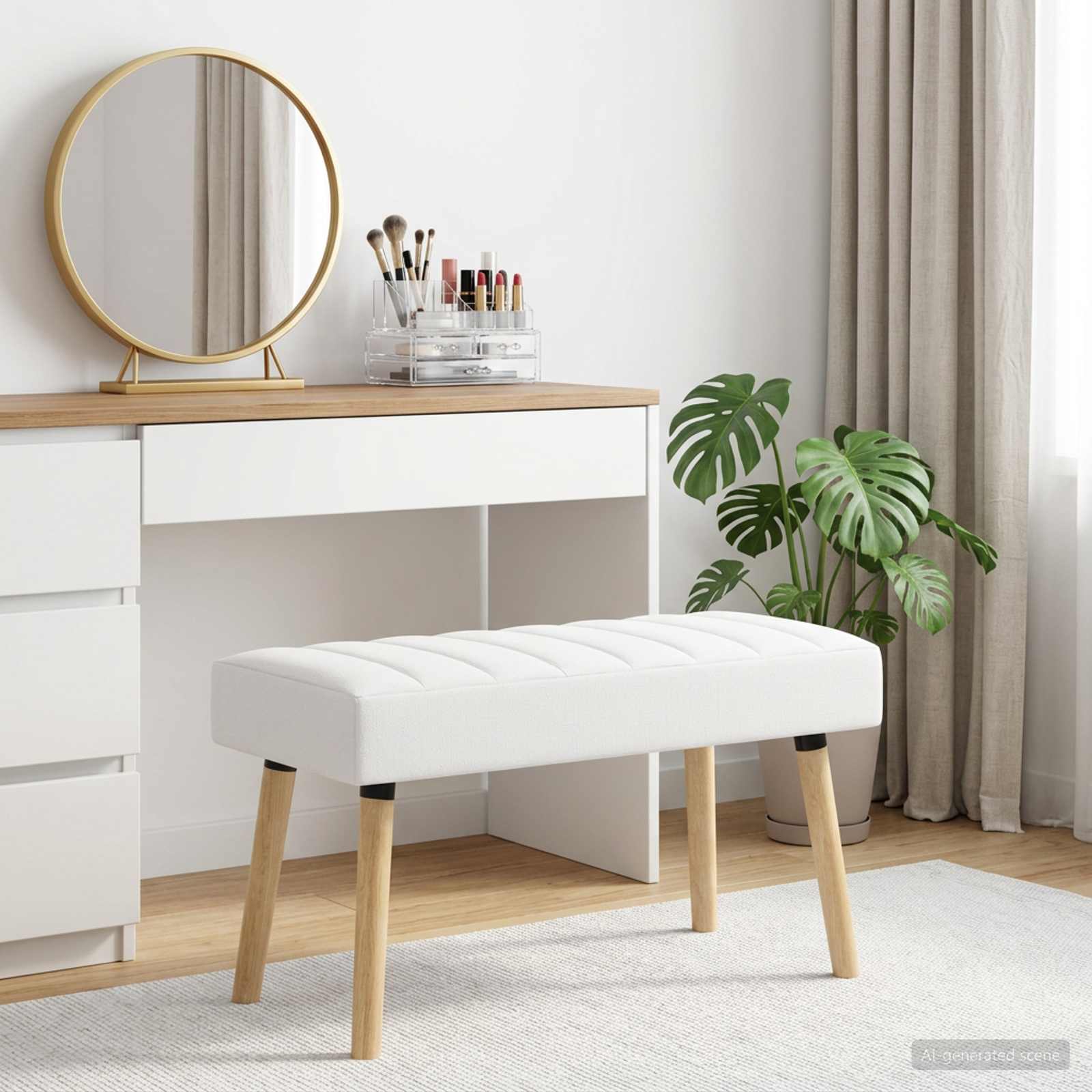 Kanaal-geplooide bank Wit 80 x 40 x 46 cm Stof