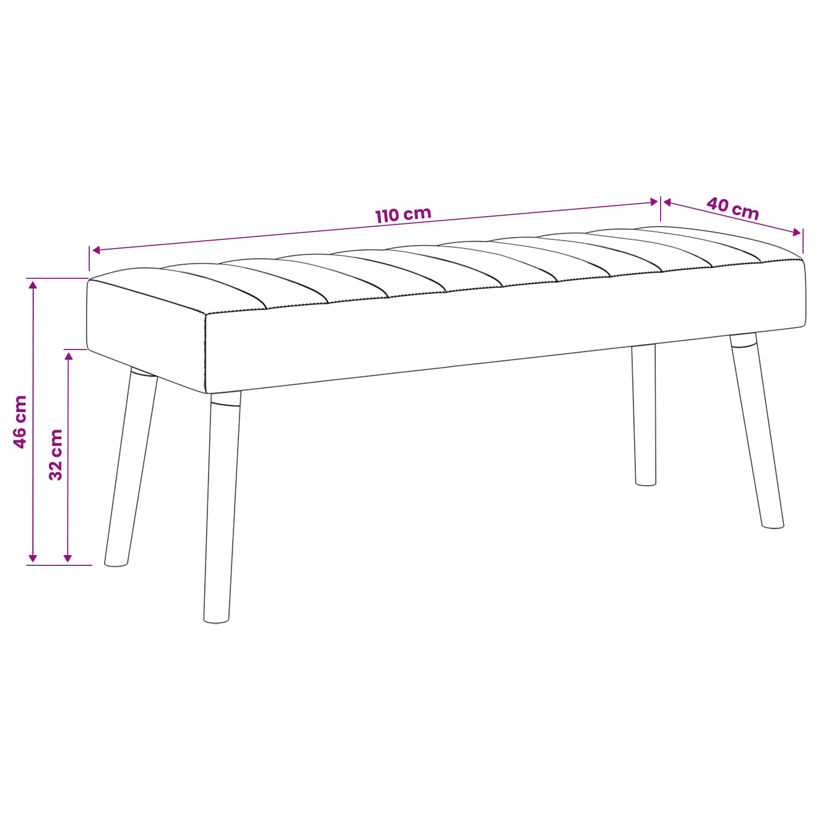 Kanaal-geplooide bank Lichtgrijs 110 x 40 x 46 cm Stof
