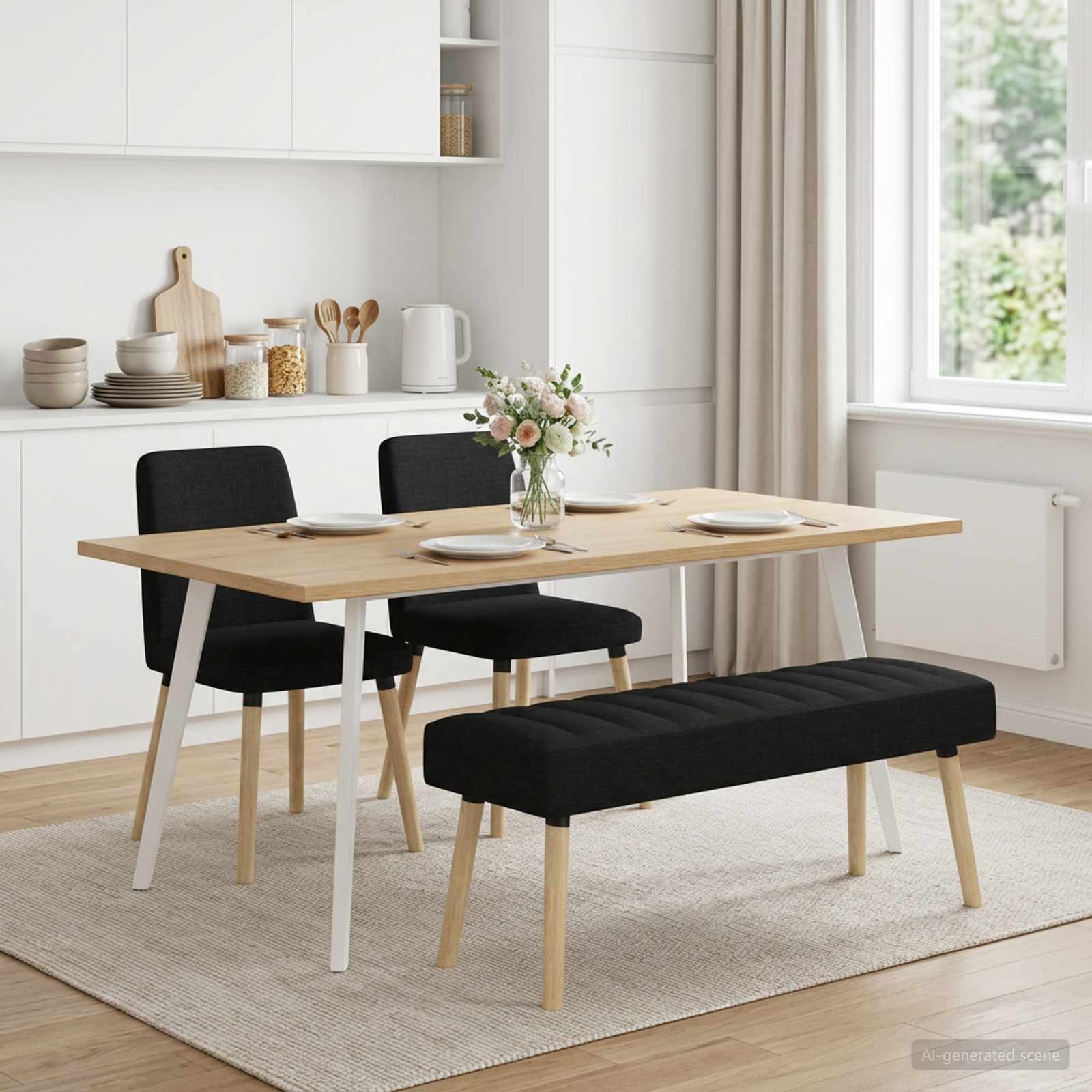 Kanaal-geplooide bank Zwart 110 x 40 x 46 cm Stof