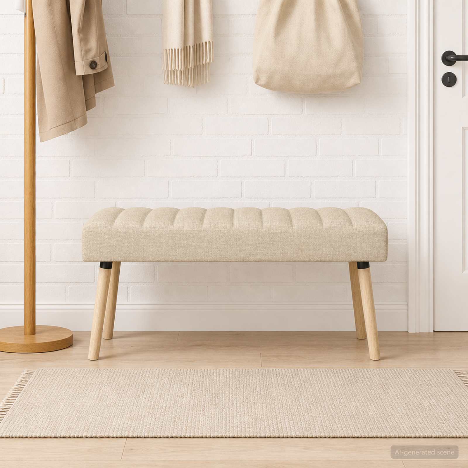Kanaal-geplooide bank Crèmekleurig 110 x 40 x 46 cm Stof