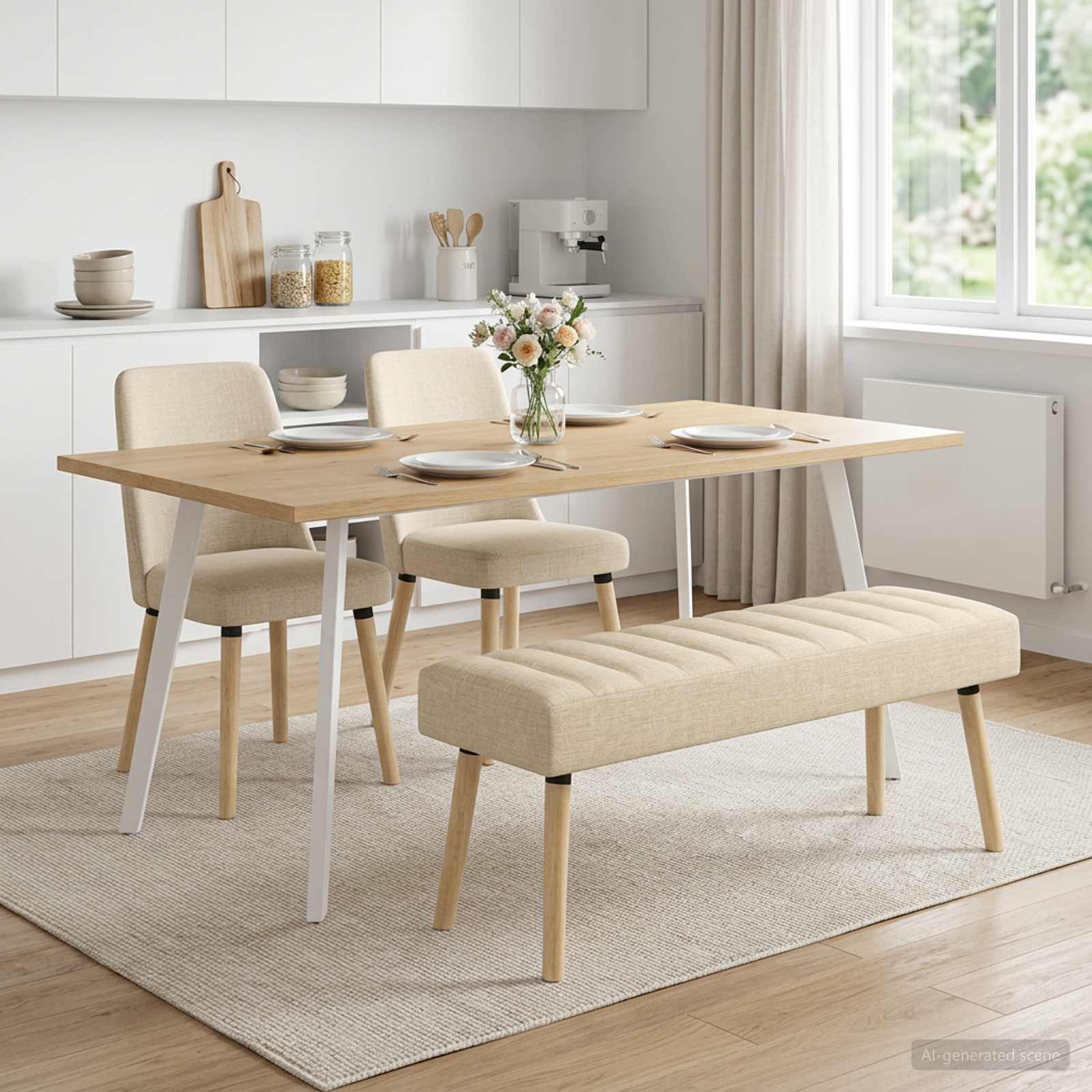 Kanaal-geplooide bank Crèmekleurig 110 x 40 x 46 cm Stof