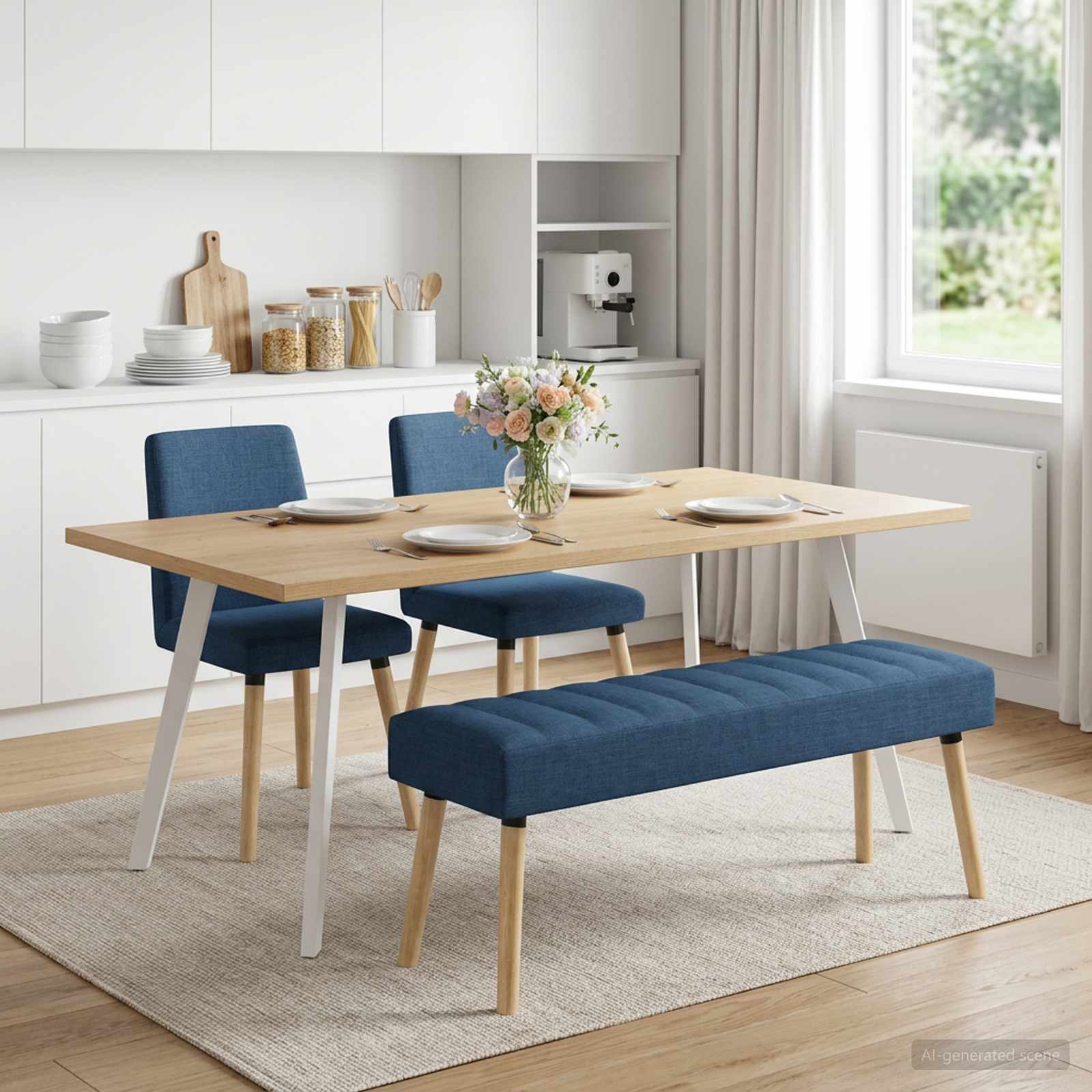Kanaal-geplooide bank Blauw 110 x 40 x 46 cm Stof