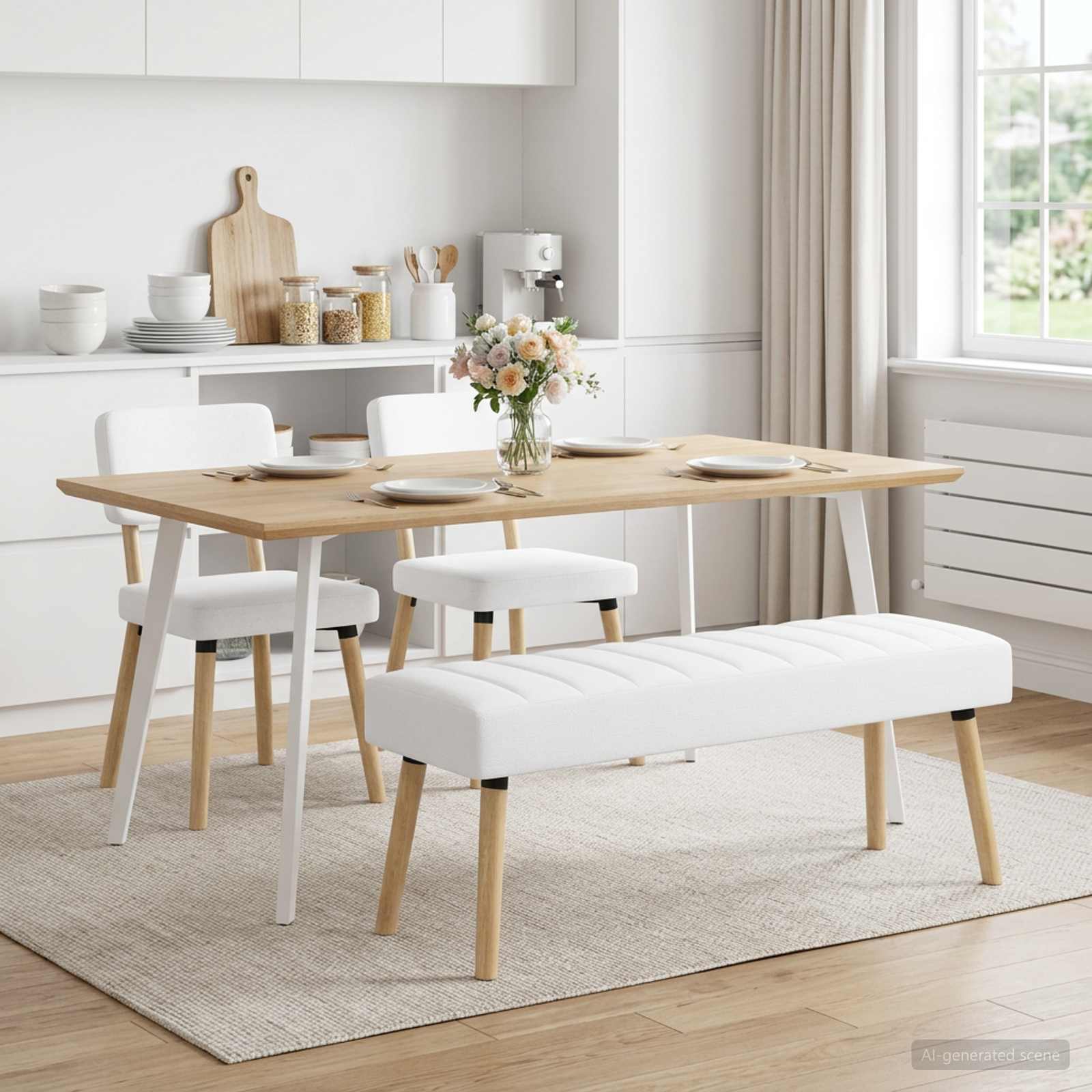 Kanaal-geplooide bank Wit 110 x 40 x 46 cm Stof