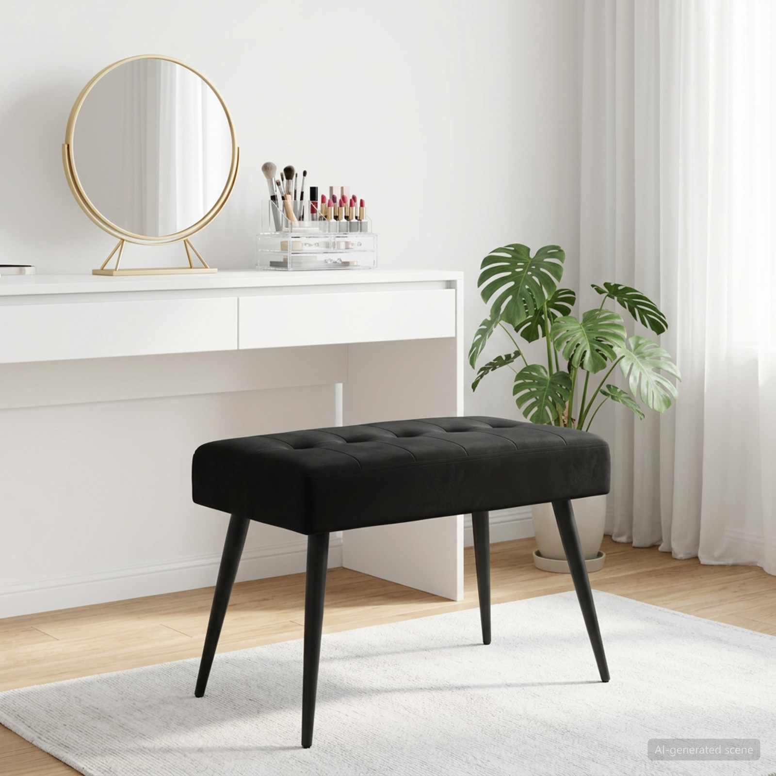 Bank met knoopverstelling Zwart 60 x 40 x 45 cm fluweel