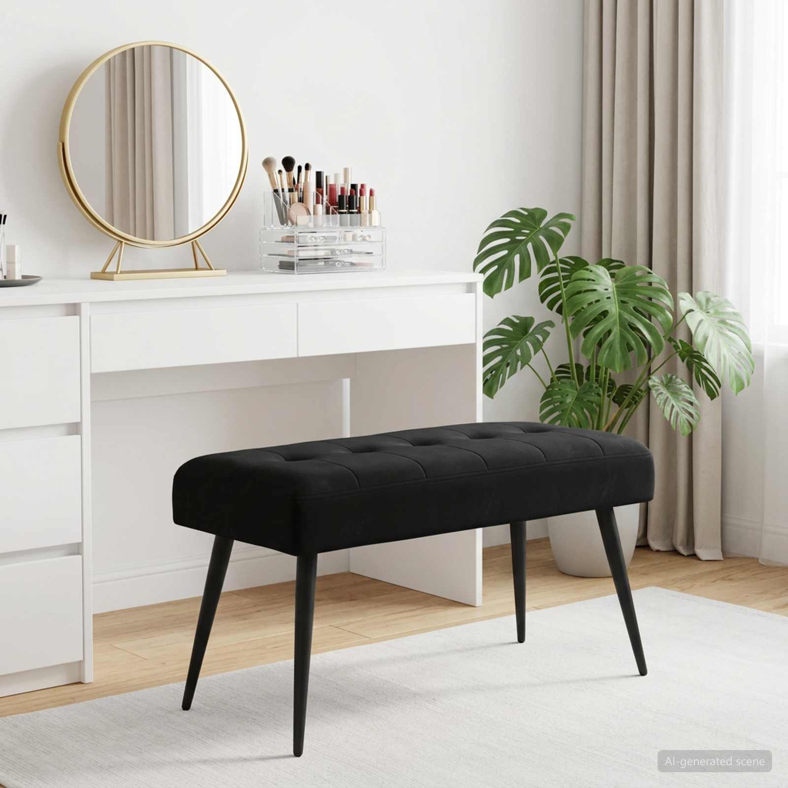 Bank met knoopverstelling Zwart 80 x 40 x 46 cm fluweel