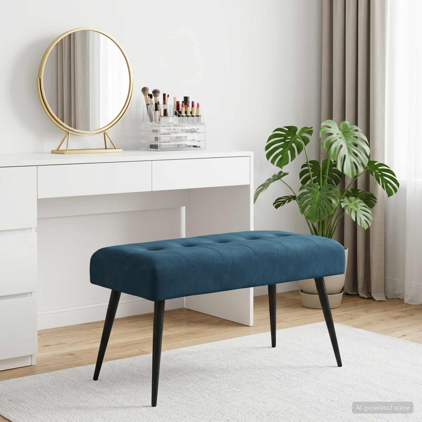 Bank met knoopverstelling Blauw 80 x 40 x 46 cm fluweel