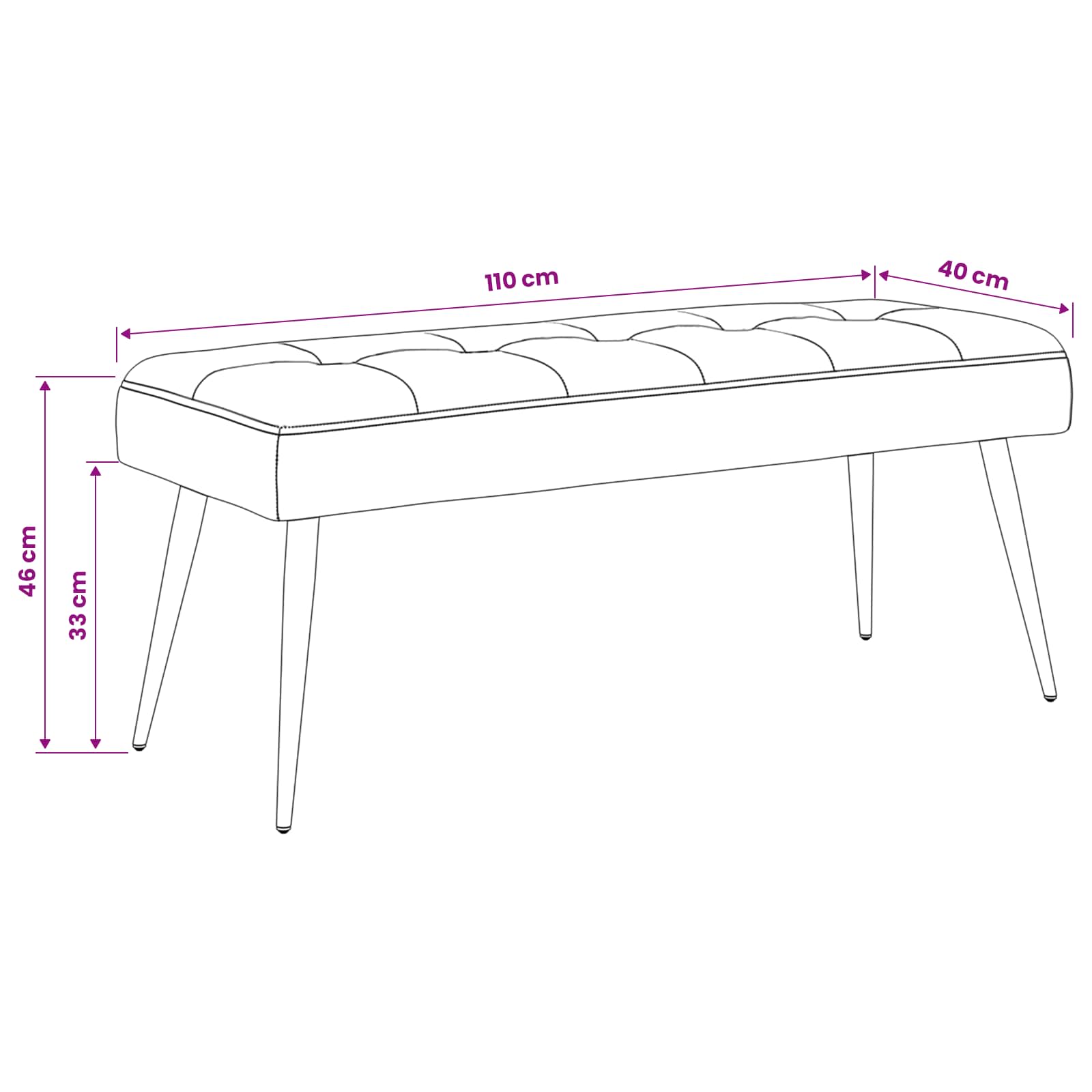 Bank met knoopverstelling Zwart 110 x 40 x 46 cm fluweel