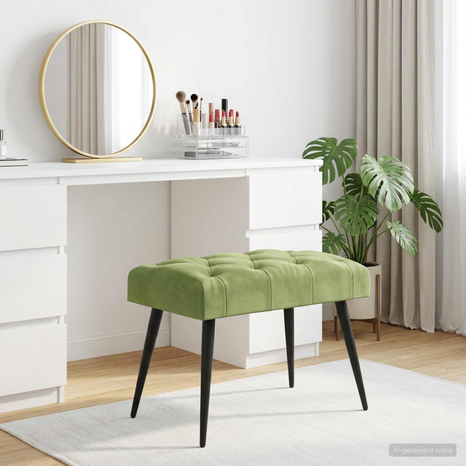 Bank met knoopverstelling Lichtgroen 60 x 40 x 45 cm Fluweel