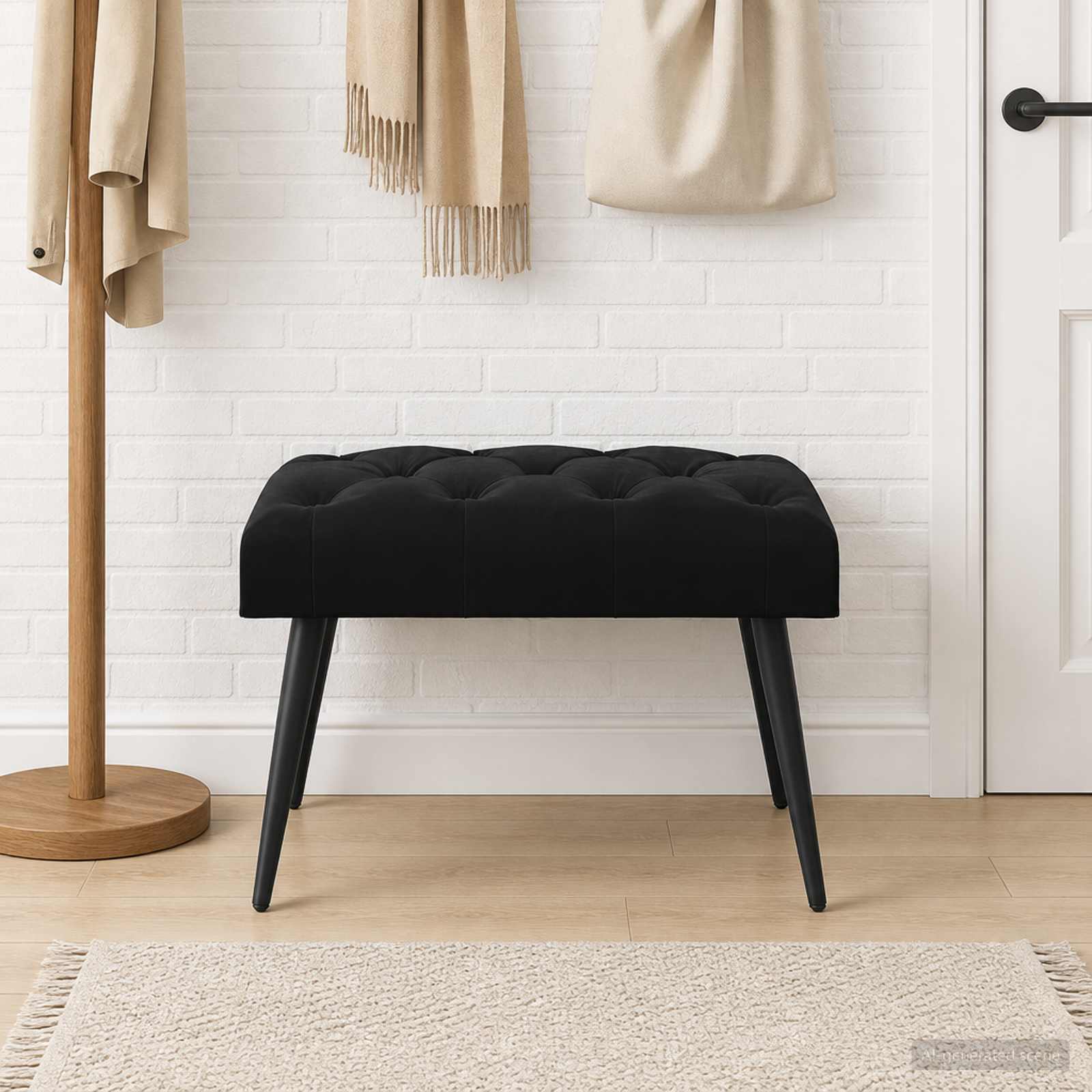 Bank met knoopverstelling Zwart 60 x 40 x 45 cm Fluweel