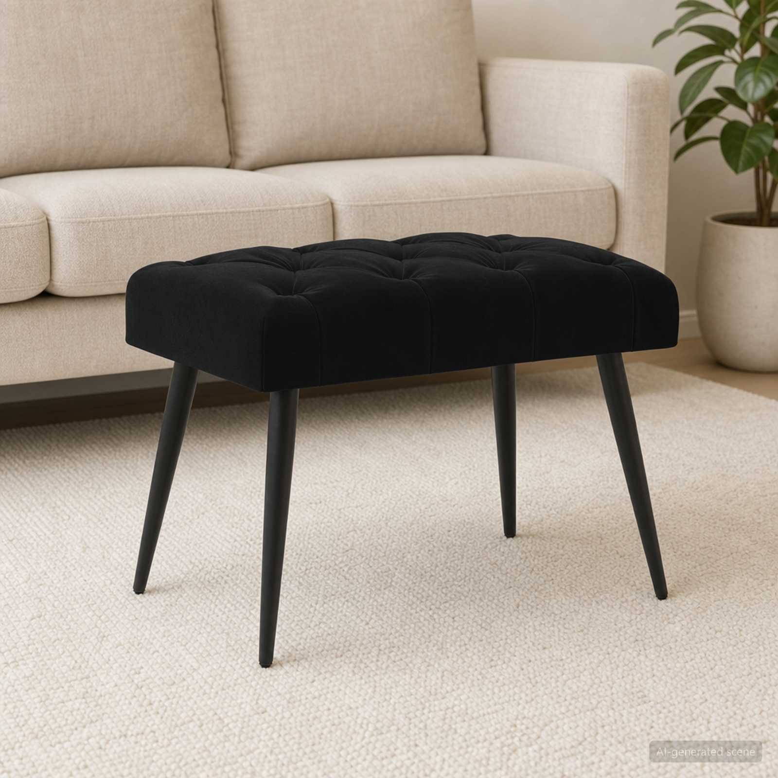 Bank met knoopverstelling Zwart 60 x 40 x 45 cm Fluweel