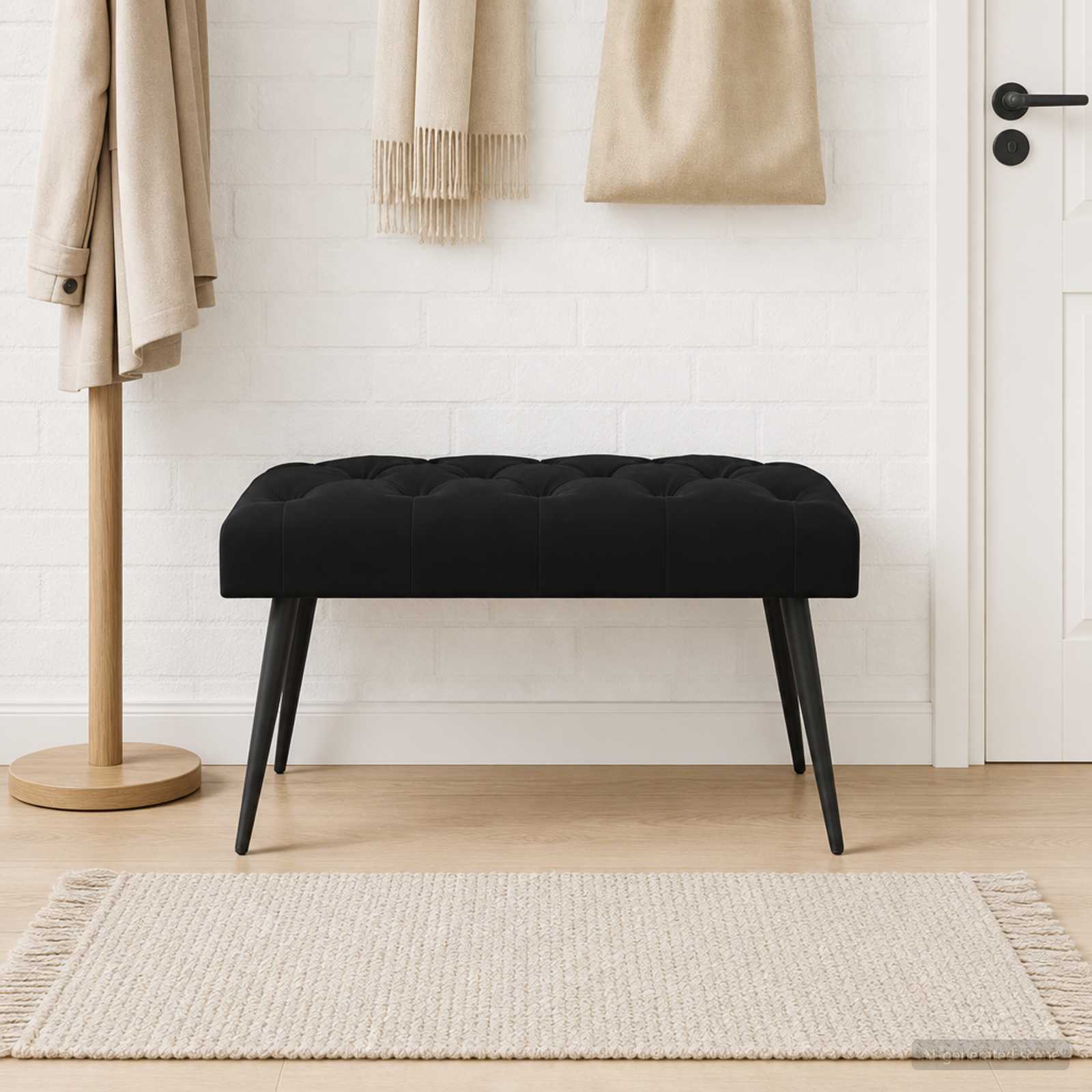 Bank met knoopverstelling Zwart 80 x 40 x 46 cm Fluweel