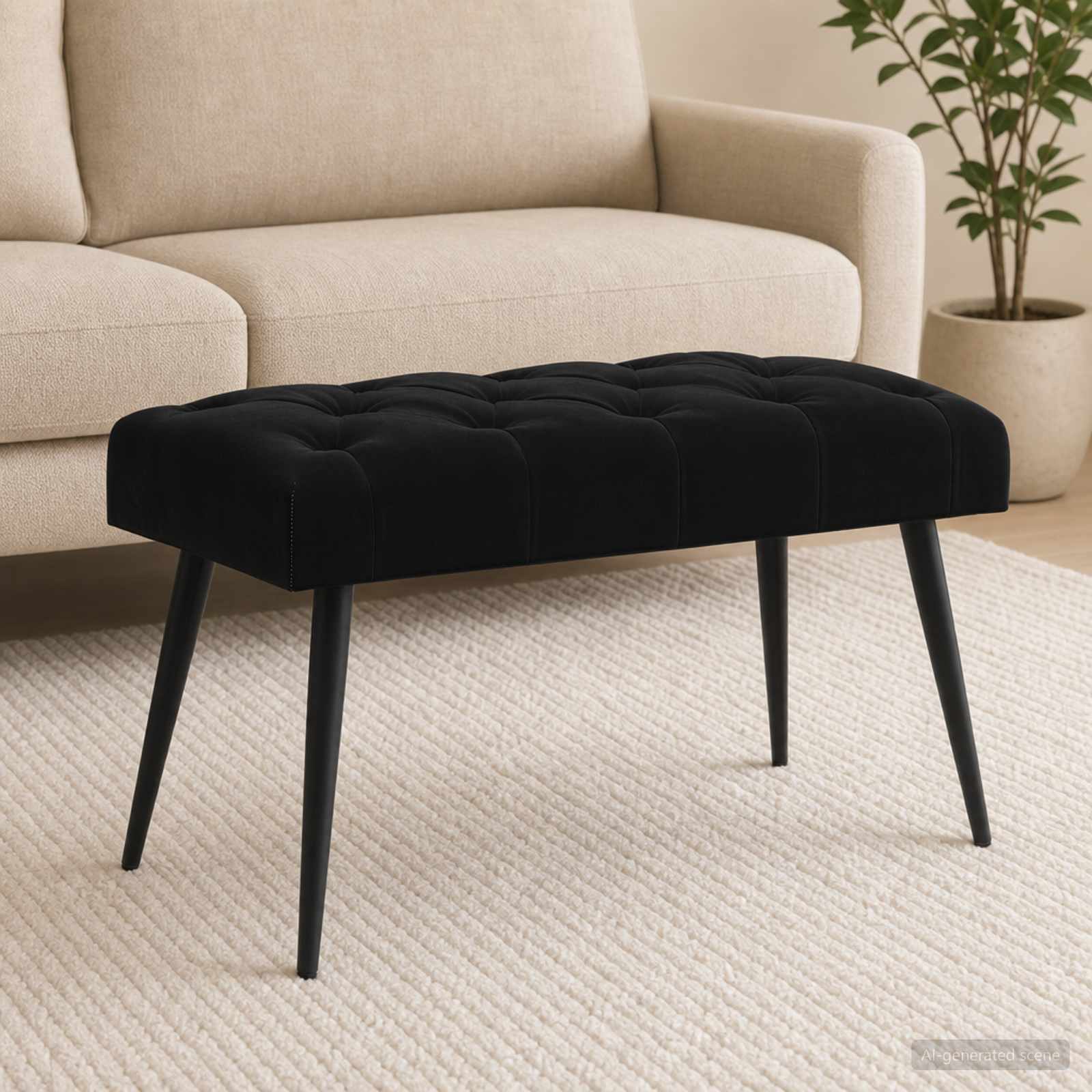 Bank met knoopverstelling Zwart 80 x 40 x 46 cm Fluweel