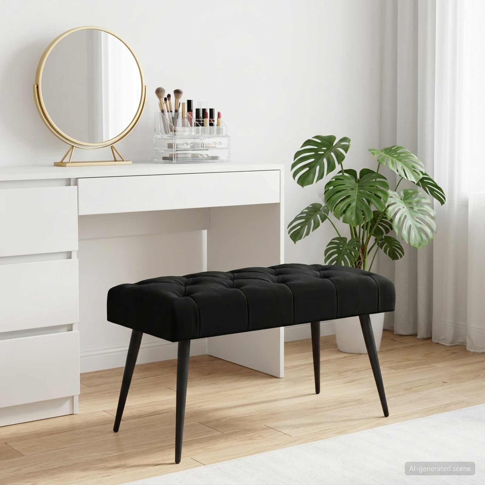 Bank met knoopverstelling Zwart 80 x 40 x 46 cm Fluweel