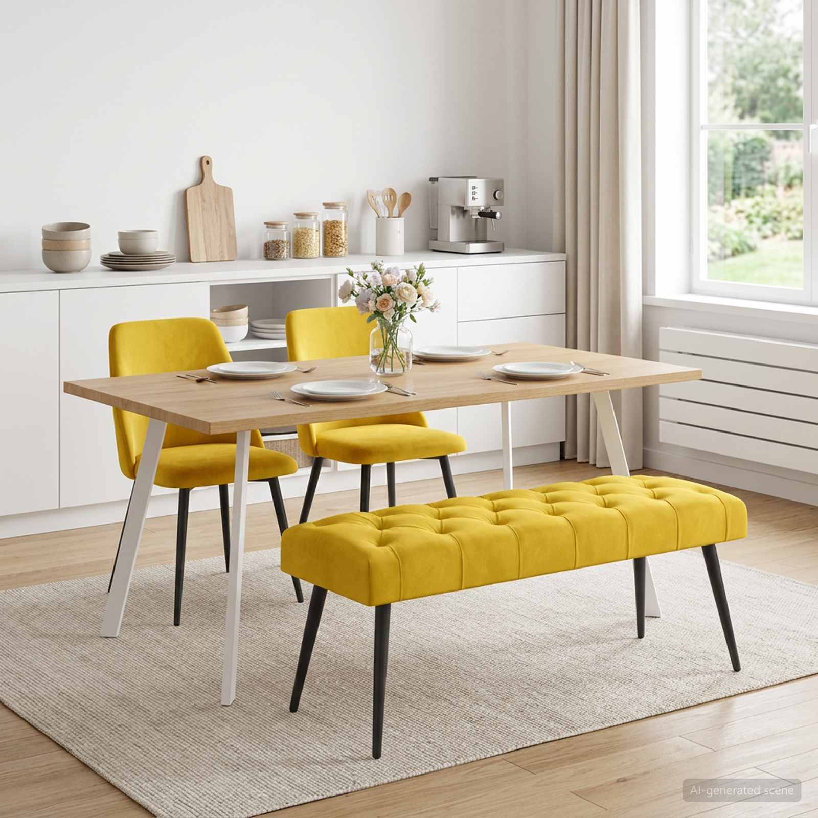 Bank met knoopverstelling Geel 110 x 40 x 46 cm Fluweel