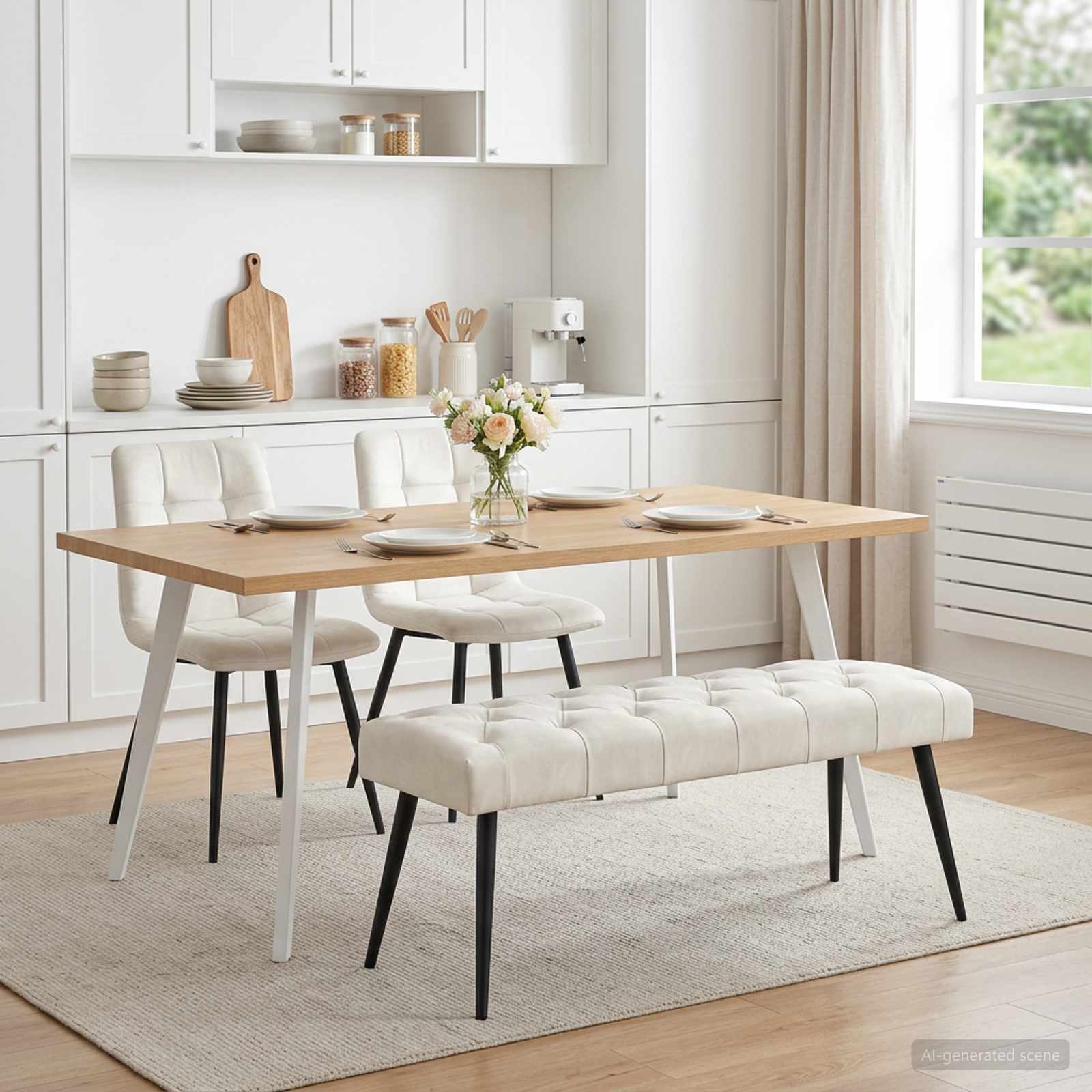 Bank met knoopverstelling Crèmekleurig 110 x 40 x 46 cm Fluweel