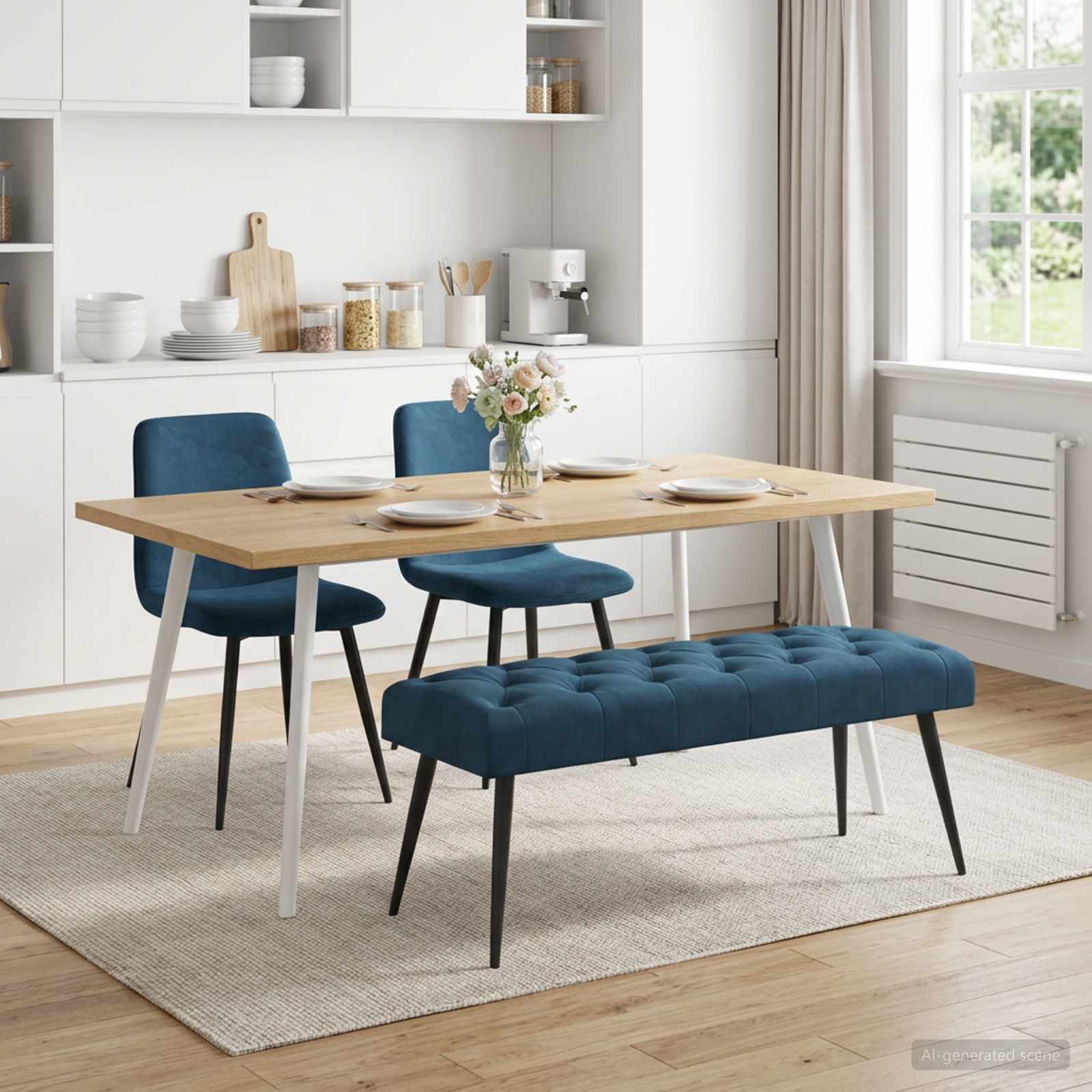 Bank met knoopverstelling Blauw 110 x 40 x 46 cm Fluweel