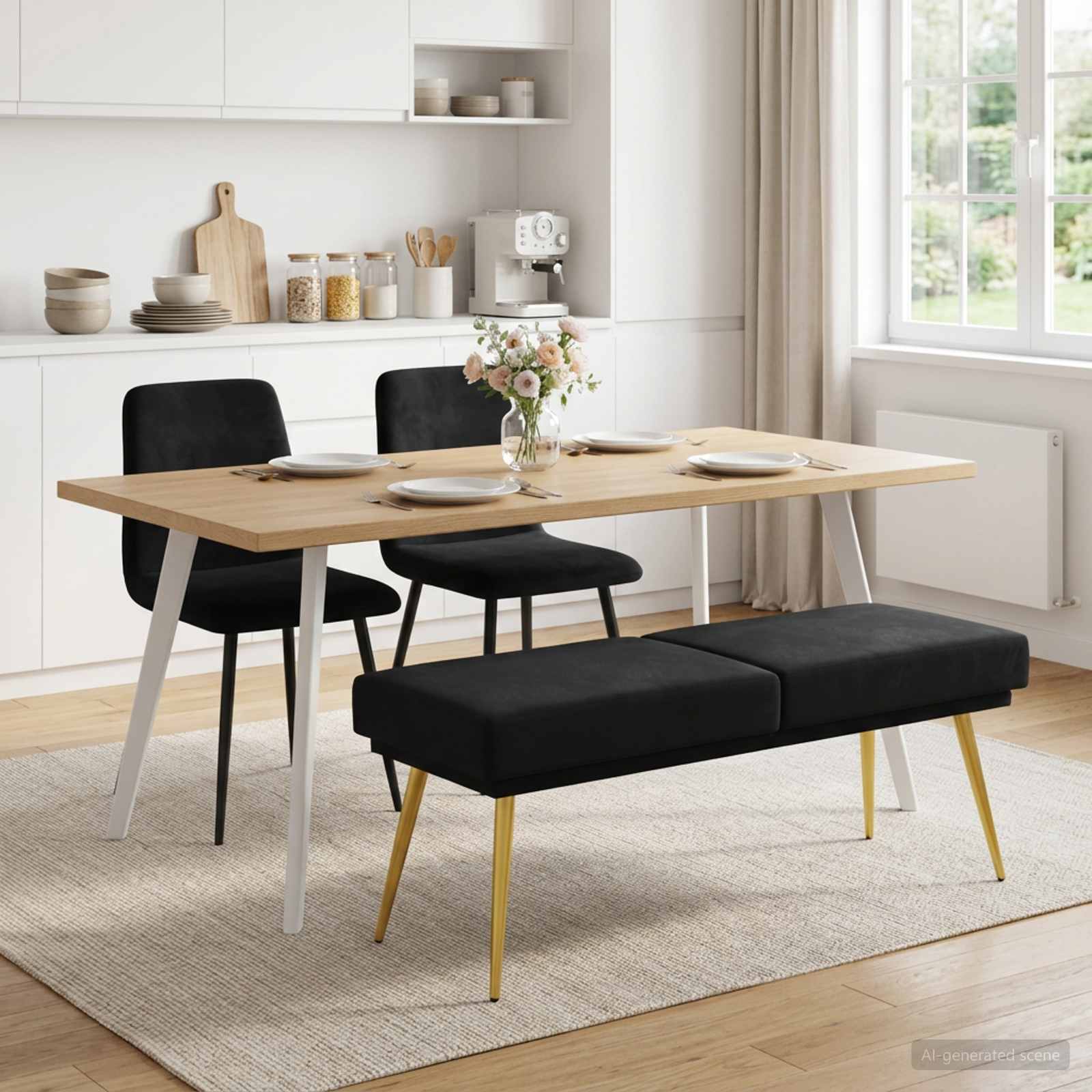 Dubbel Laagige Bank Zwart 120 x 45 x 46 cm fluweel