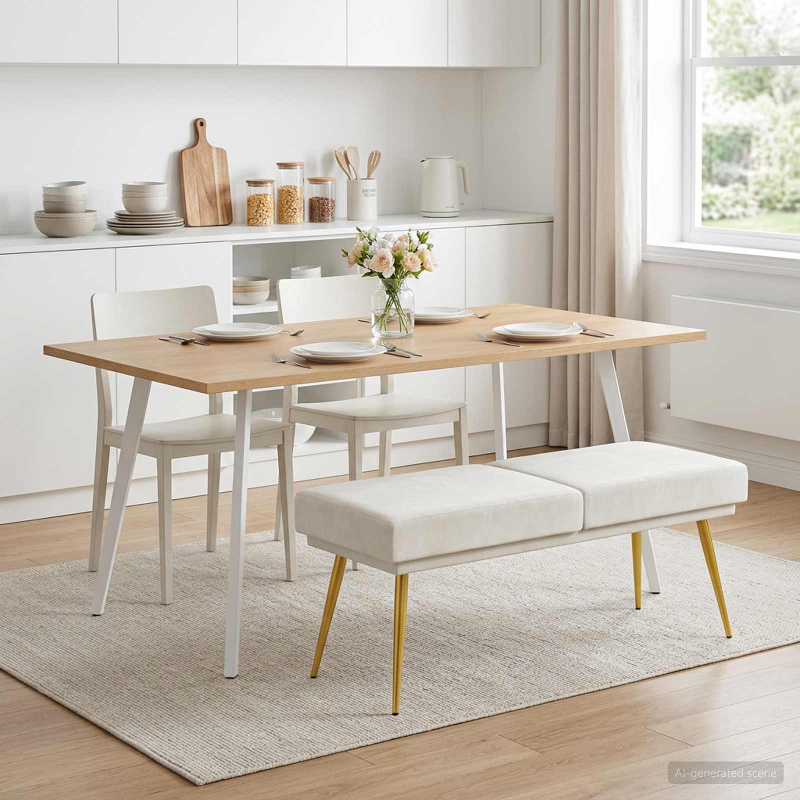 Dubbel Laagige Bank Crèmekleurig 120 x 45 x 46 cm fluweel