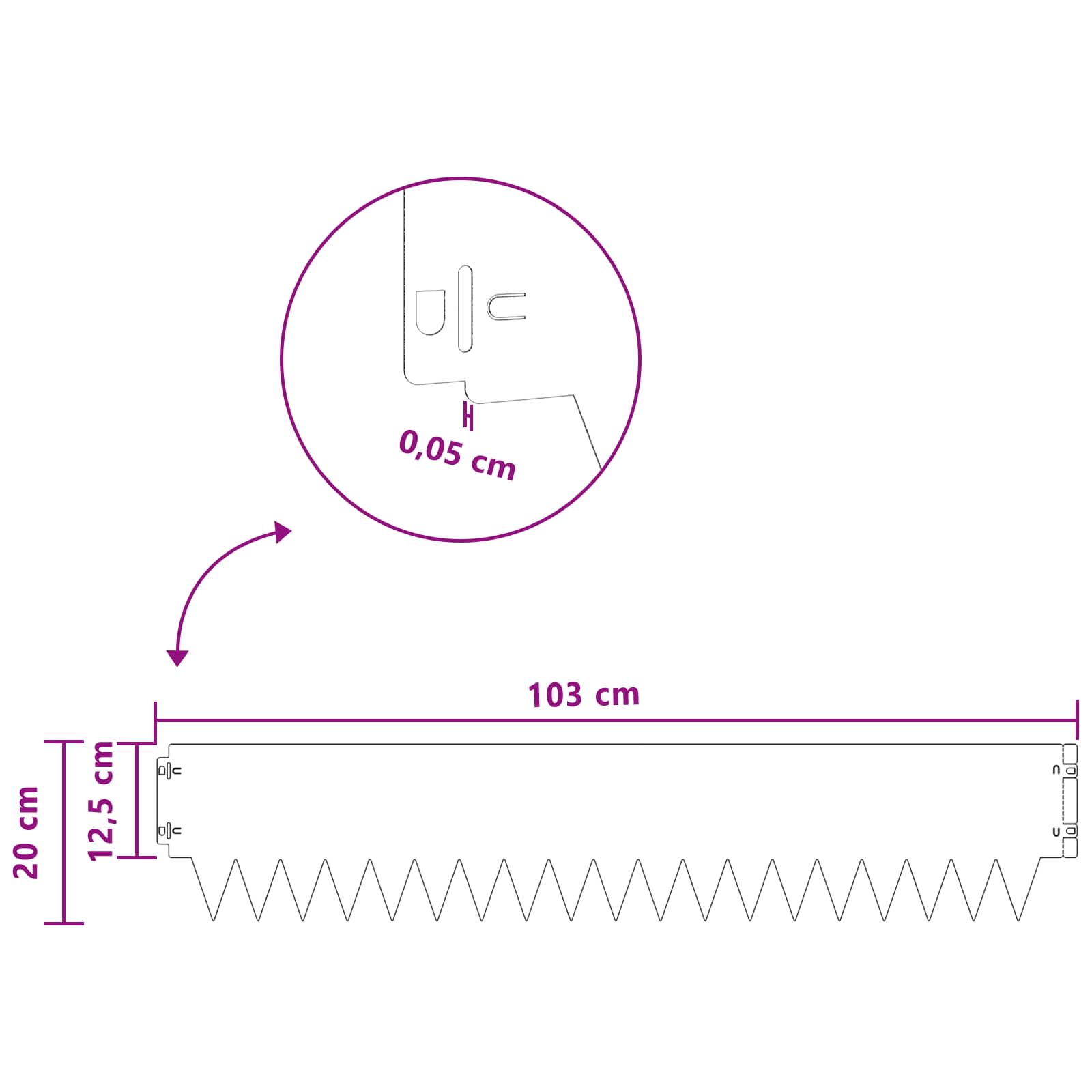 Tuinrand 30 st 103 x 20 cm metaal Wit