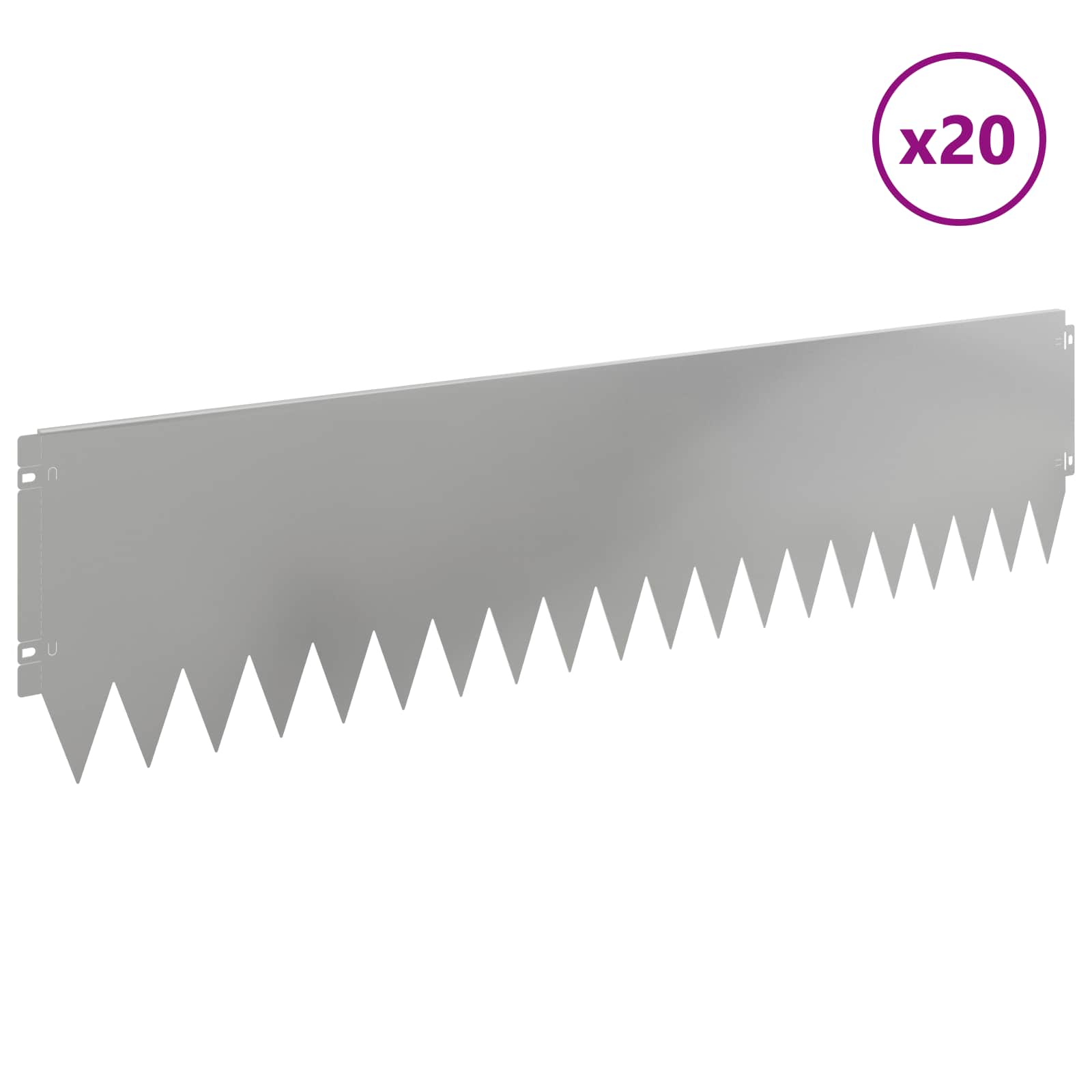 Gazonrand 20 st 103 x 25 cm Staal Zilverkleurig