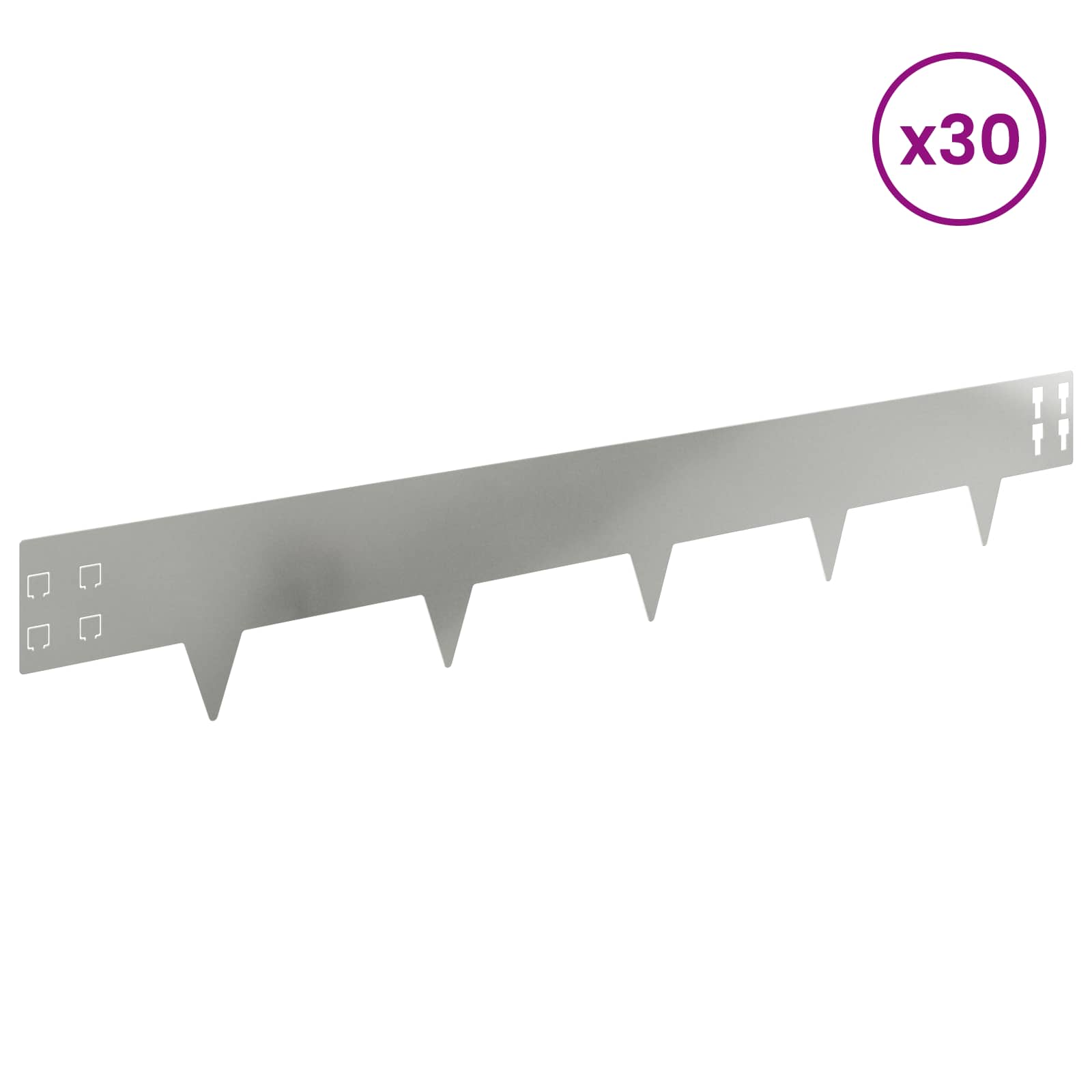 Gazonrand 30 st 100 x 15 cm Staal Zilverkleurig