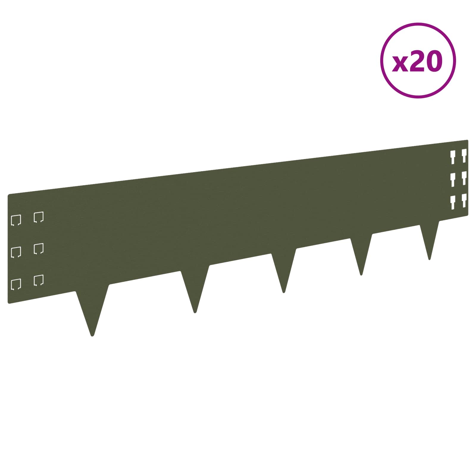 Gazonrand 20 st 100 x 25 cm Staal Olijfgroen