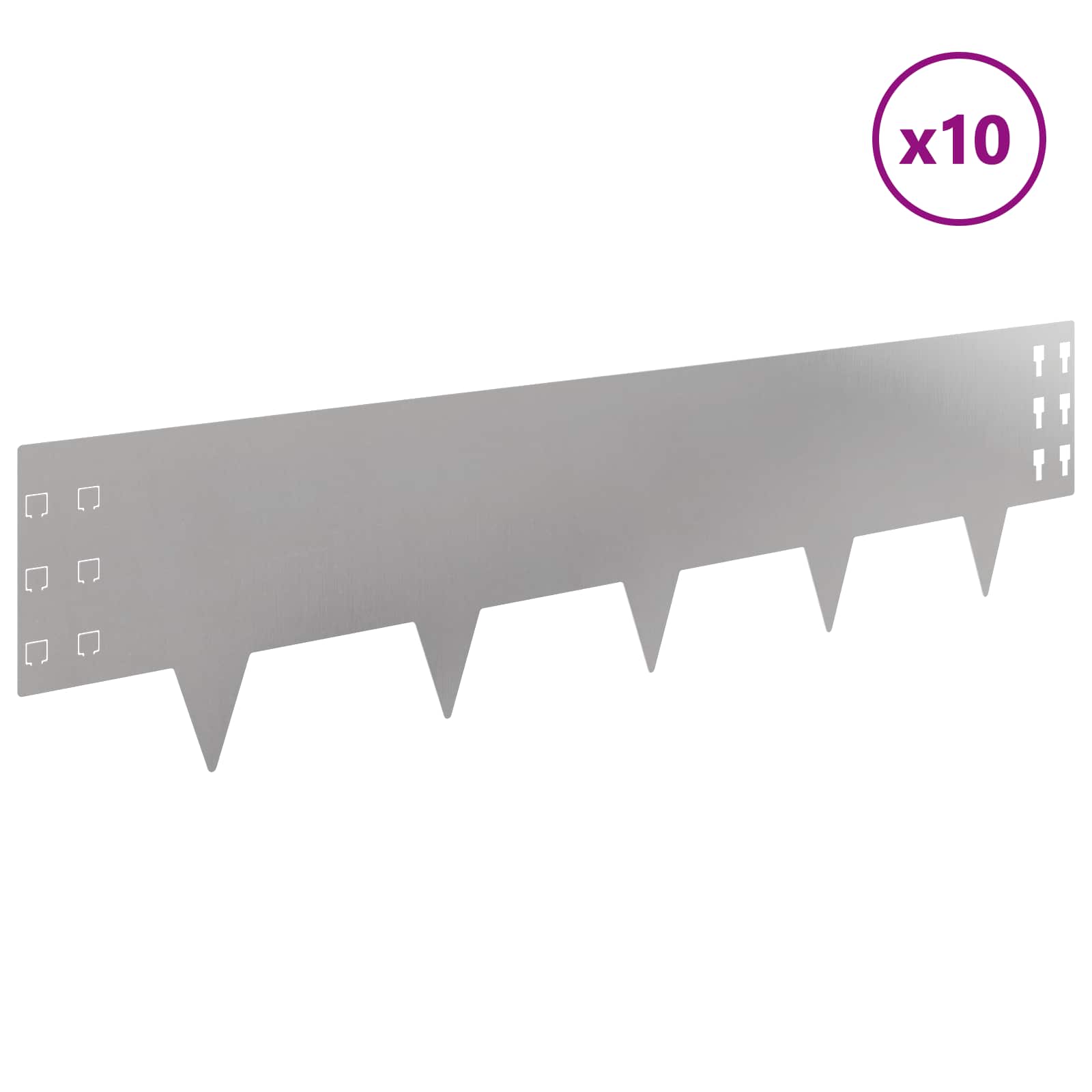 Gazonrand 10 st 100 x 25 cm Staal Zilverkleurig