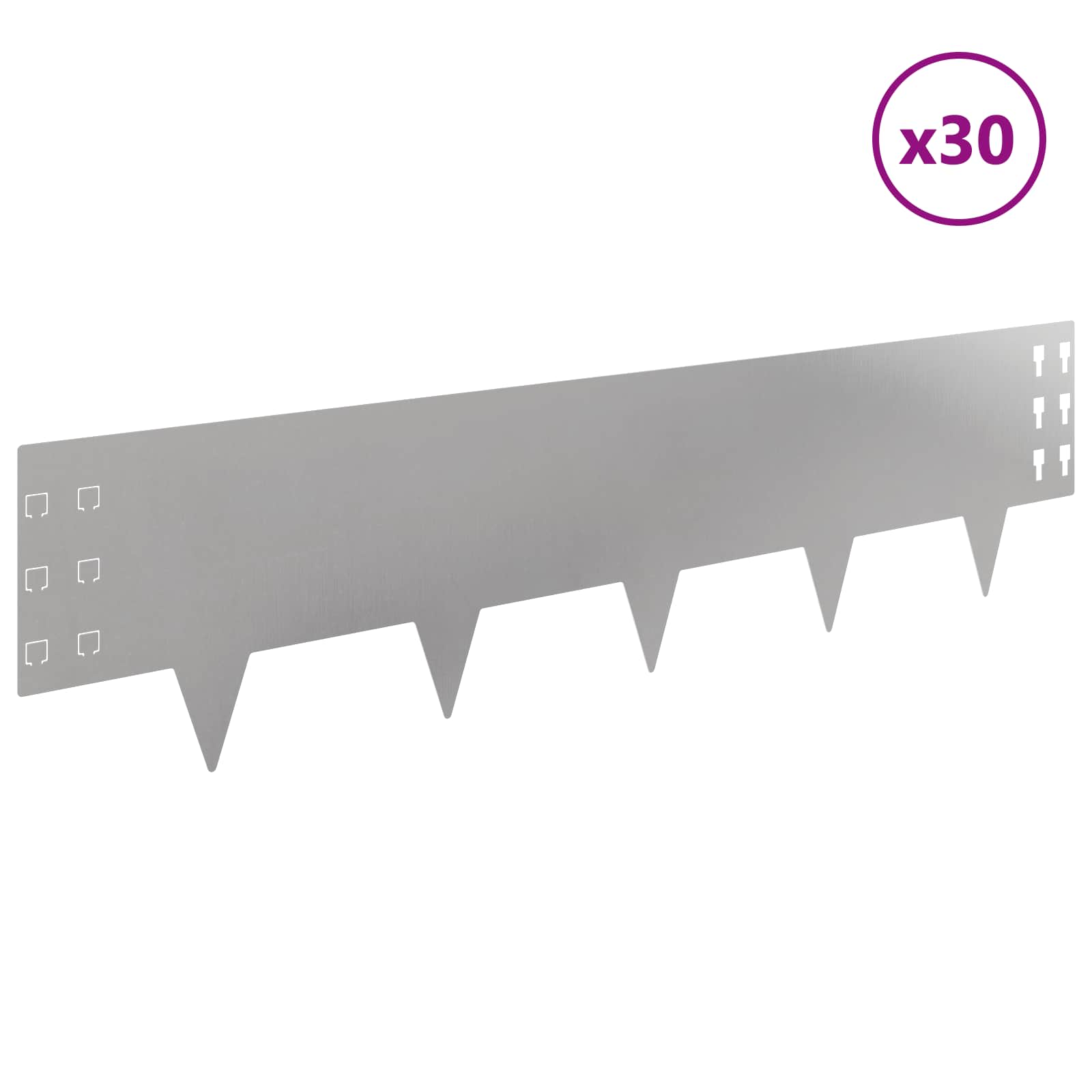 Gazonrand 30 st 100 x 25 cm Staal Zilverkleurig