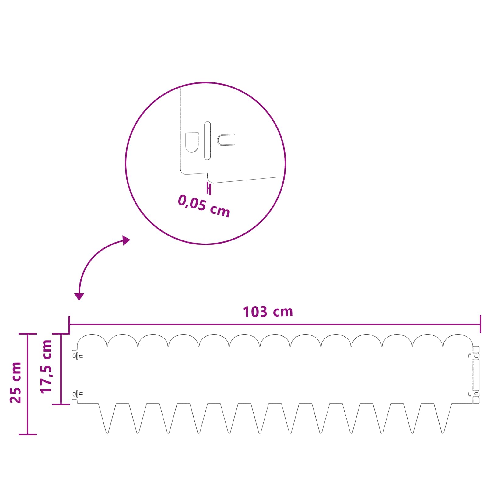 Gazonrand 10 st 103 x 25 cm Staal Zilverkleurig