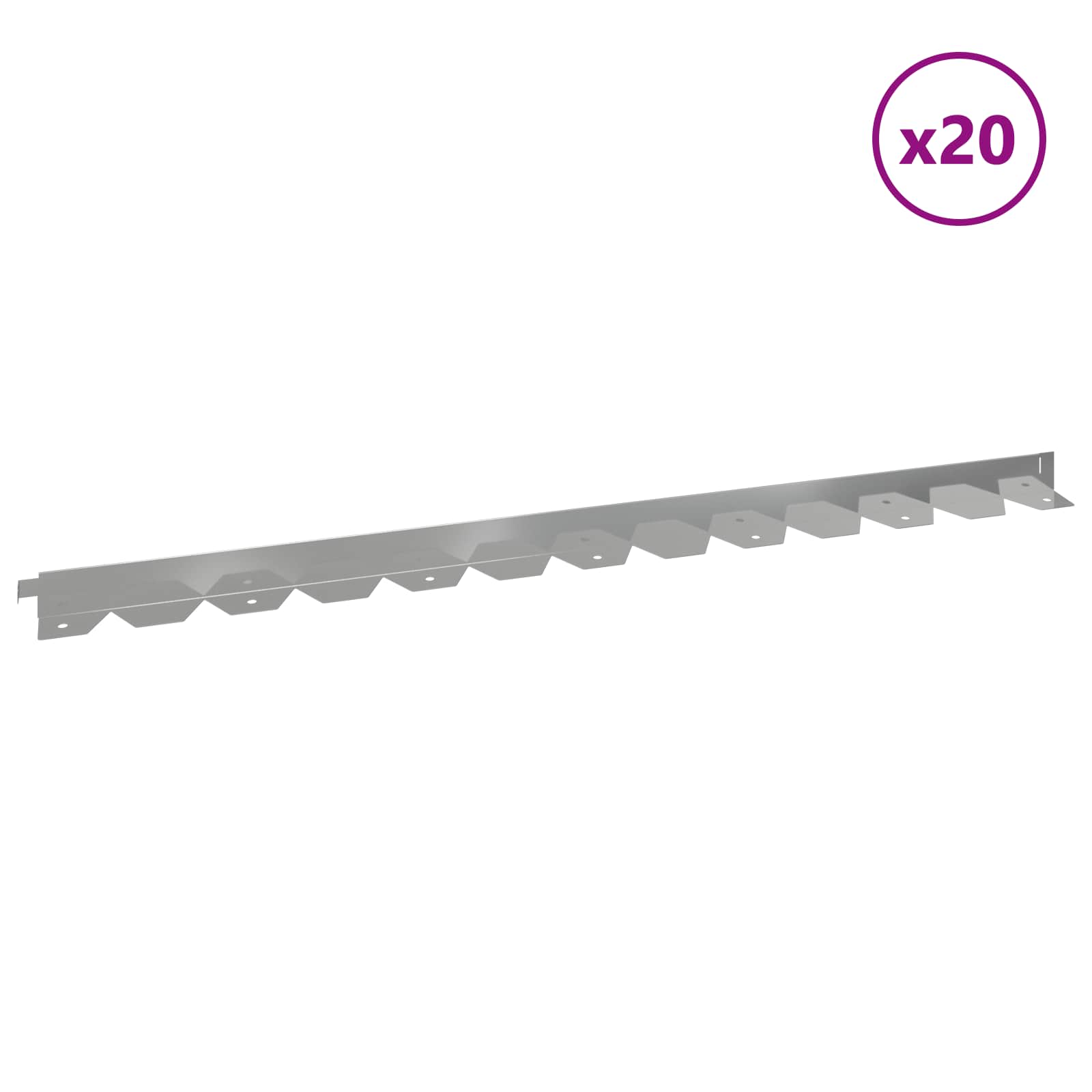 Gazonrand 20 st 102 x 4 x 4 cm Staal Zilverkleurig