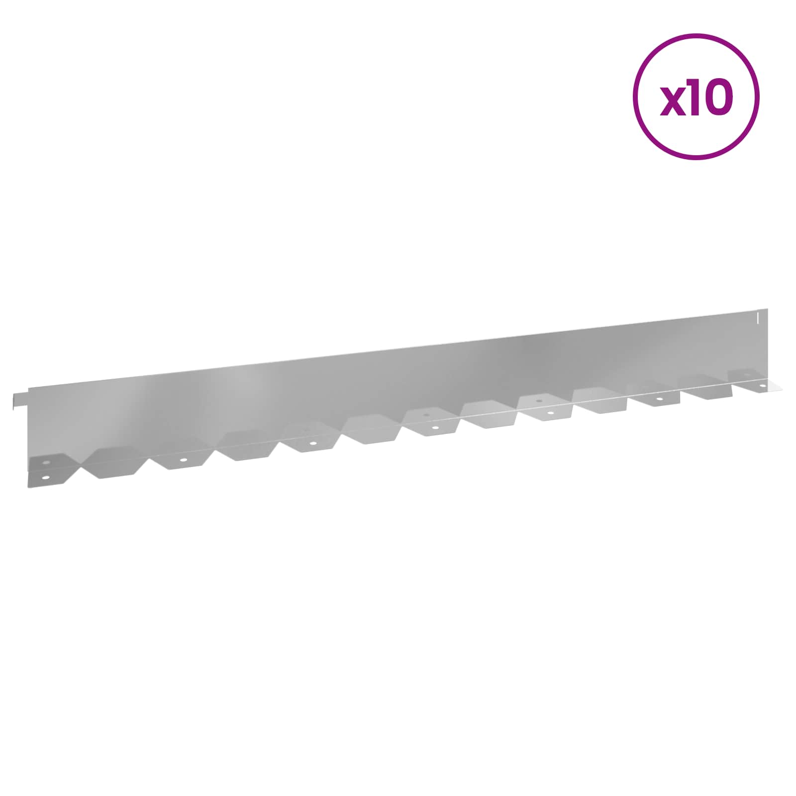 Gazonrand 10 st 102 x 10 x 4 cm Staal Zilverkleurig