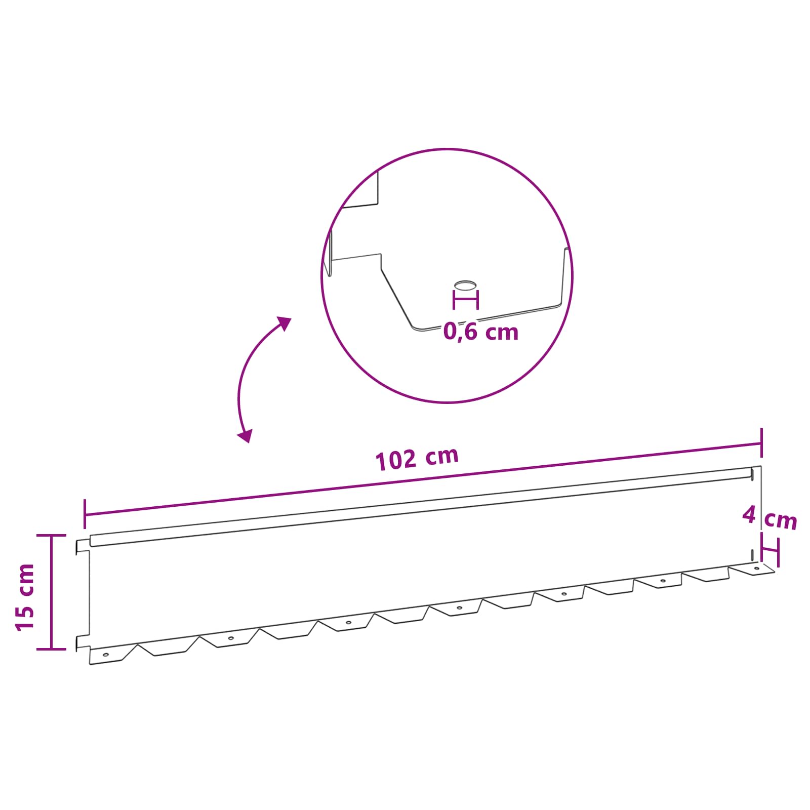 Gazonrand 30 st 102 x 15 x 4 cm Staal Zwart