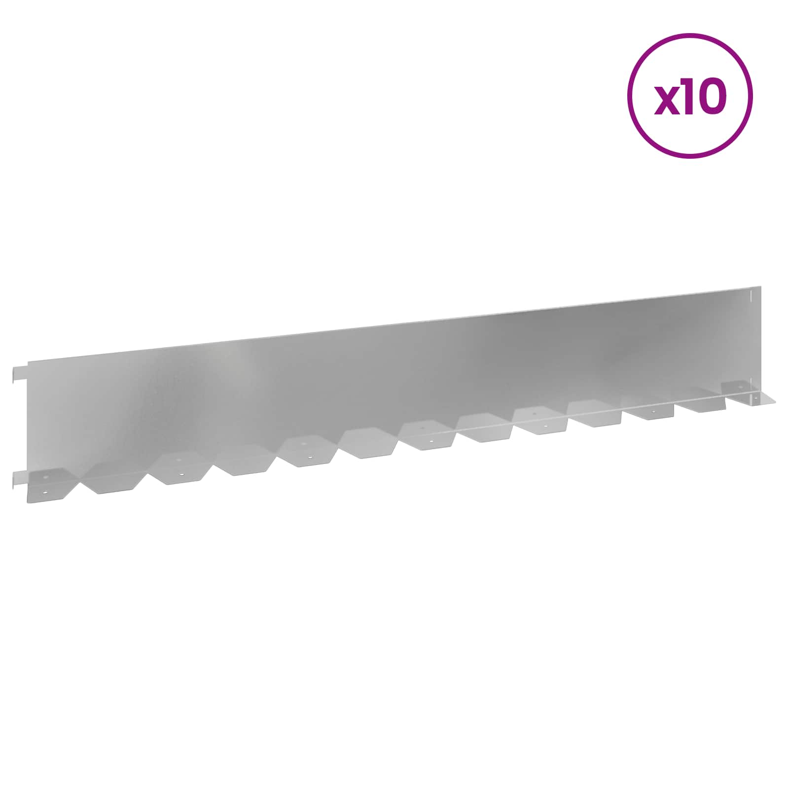 Gazonrand 10 st 102 x 15 x 4 cm Staal Zilverkleurig