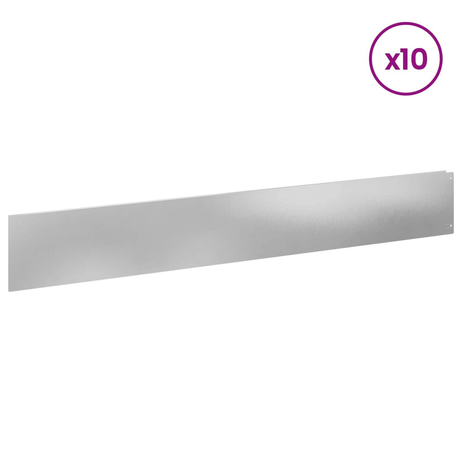 Gazonrand 10 st 100 x 15 cm Staal Zilverkleurig