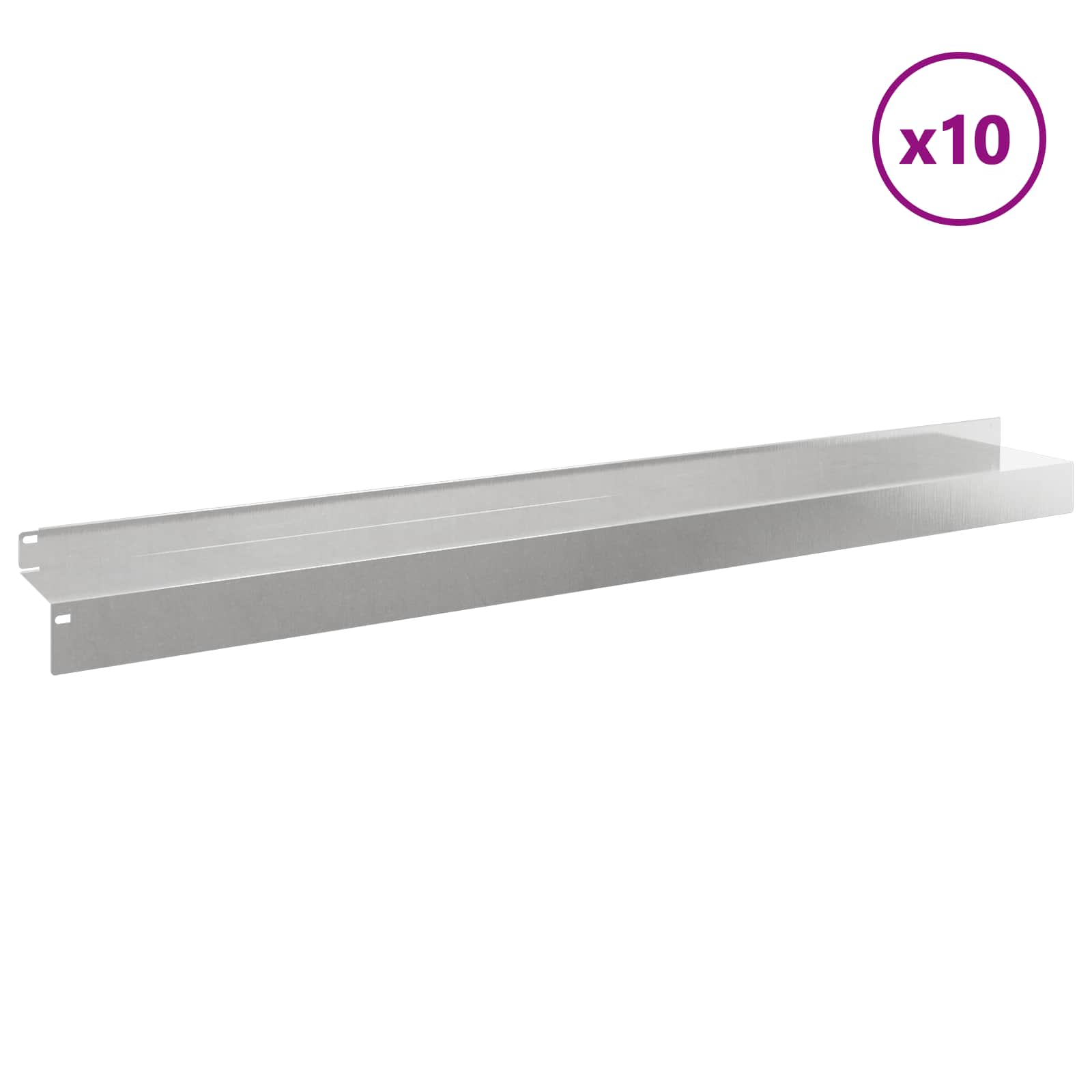 Gazonrand 10 st 100 x 10 x 8 cm Staal Zilverkleurig