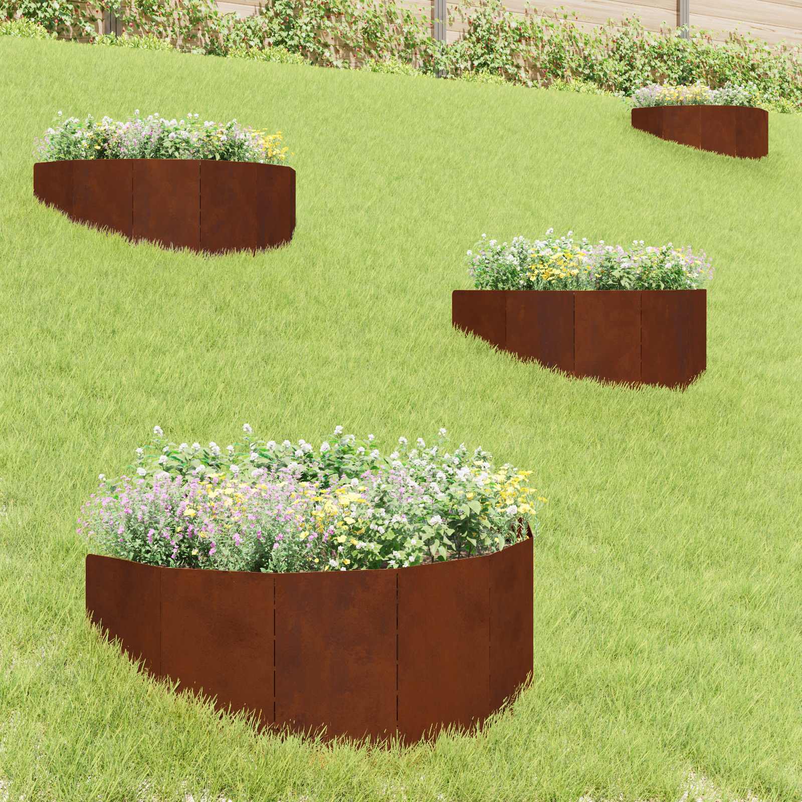 Gazonrand 4 st 100 x 45 cm Staal Roestig