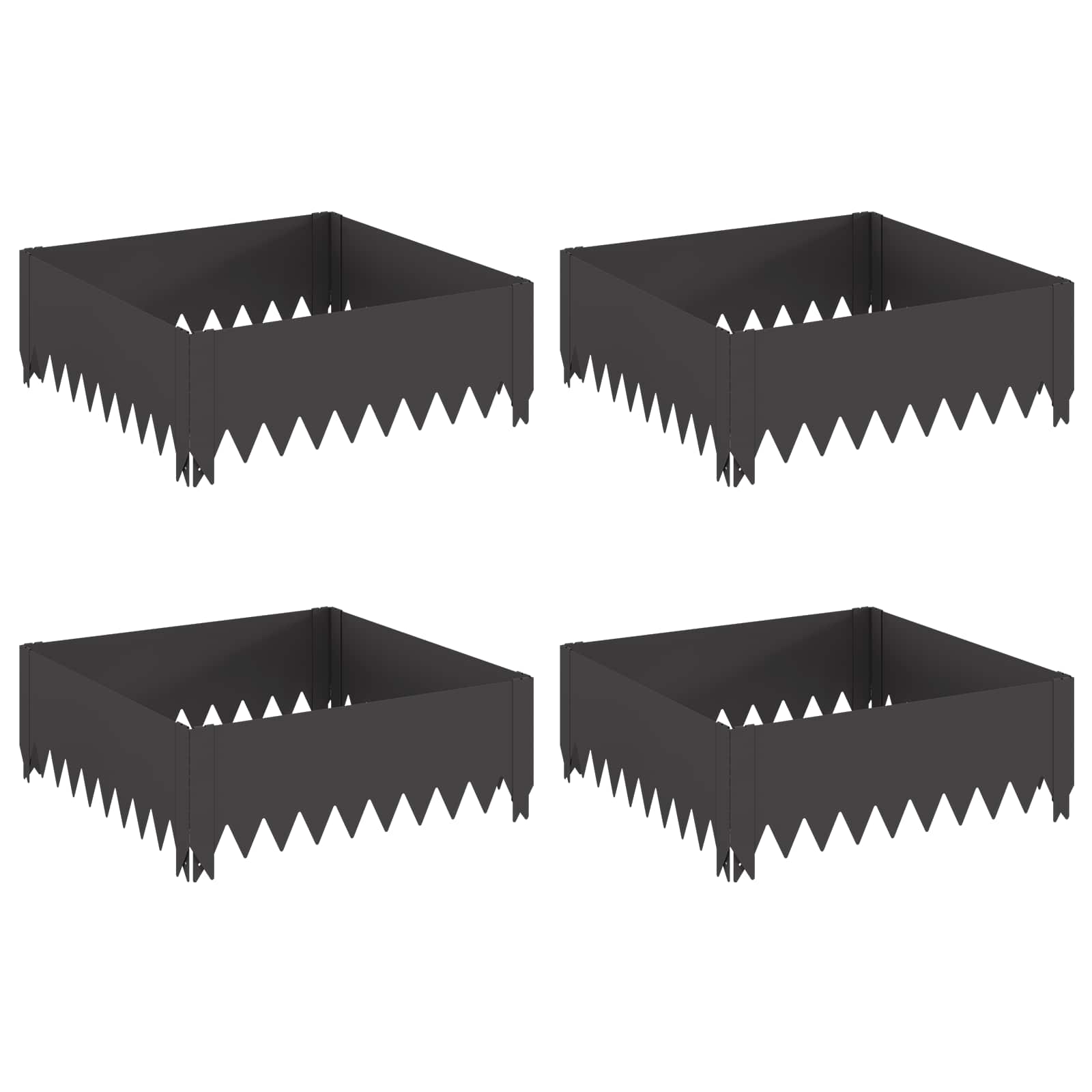 Gazonrand 4 st 60 x 60 x 20 cm Staal Zwart