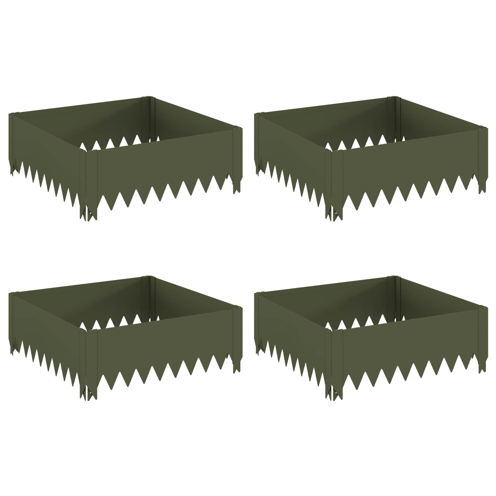 Gazonrand 4 st 60 x 60 x 20 cm Staal Olijfgroen