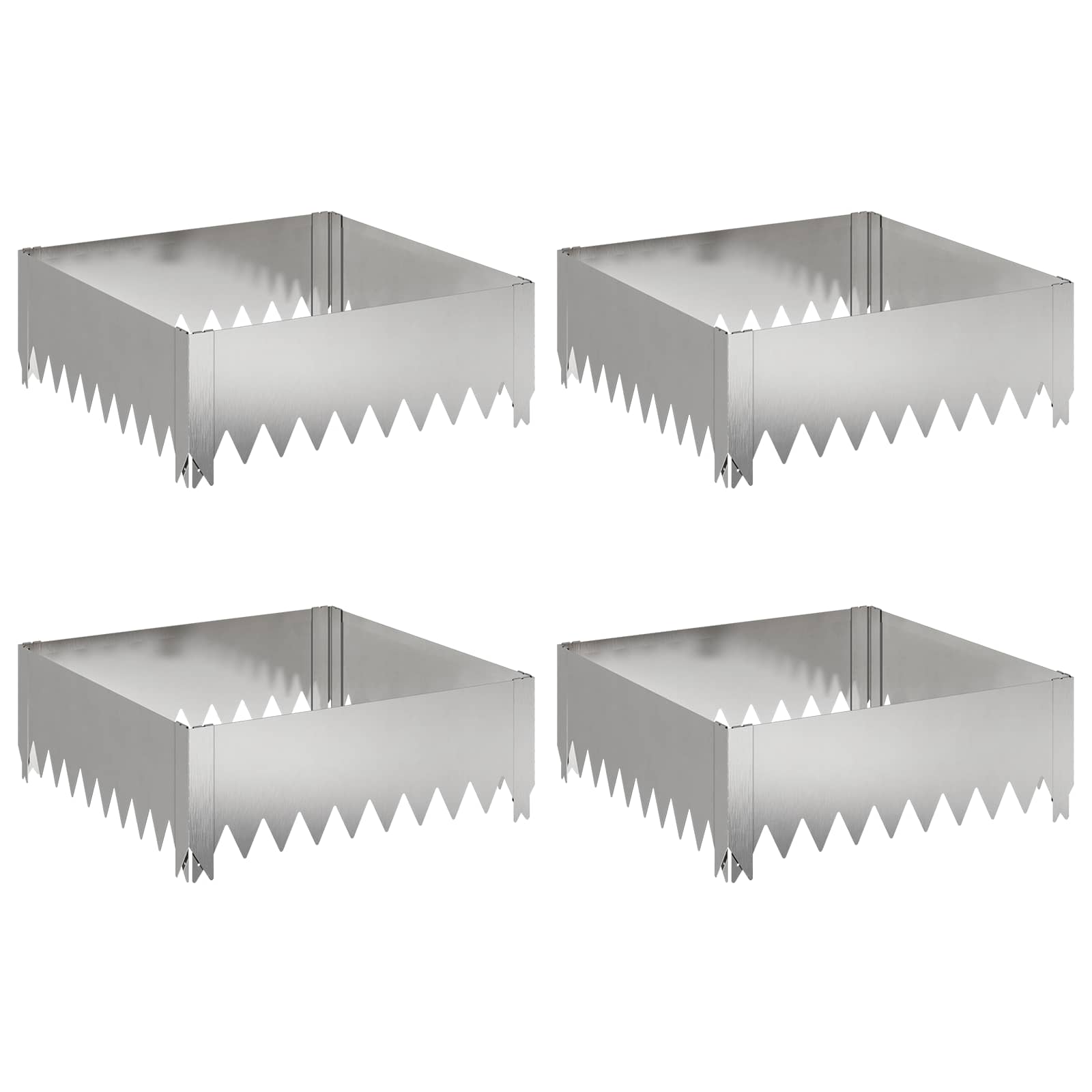 Gazonrand 4 st 60 x 60 x 20 cm Staal Zilverkleurig